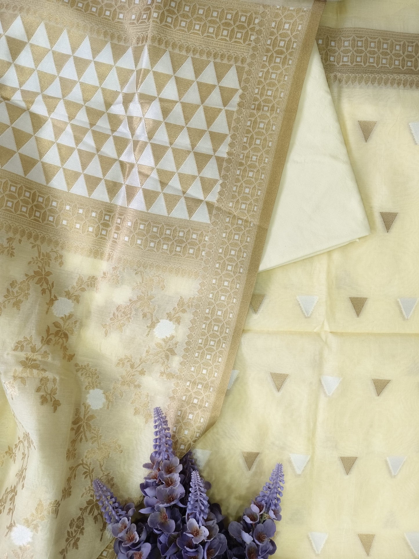 Pastel Yellow Banarasi Cotton Suit Set