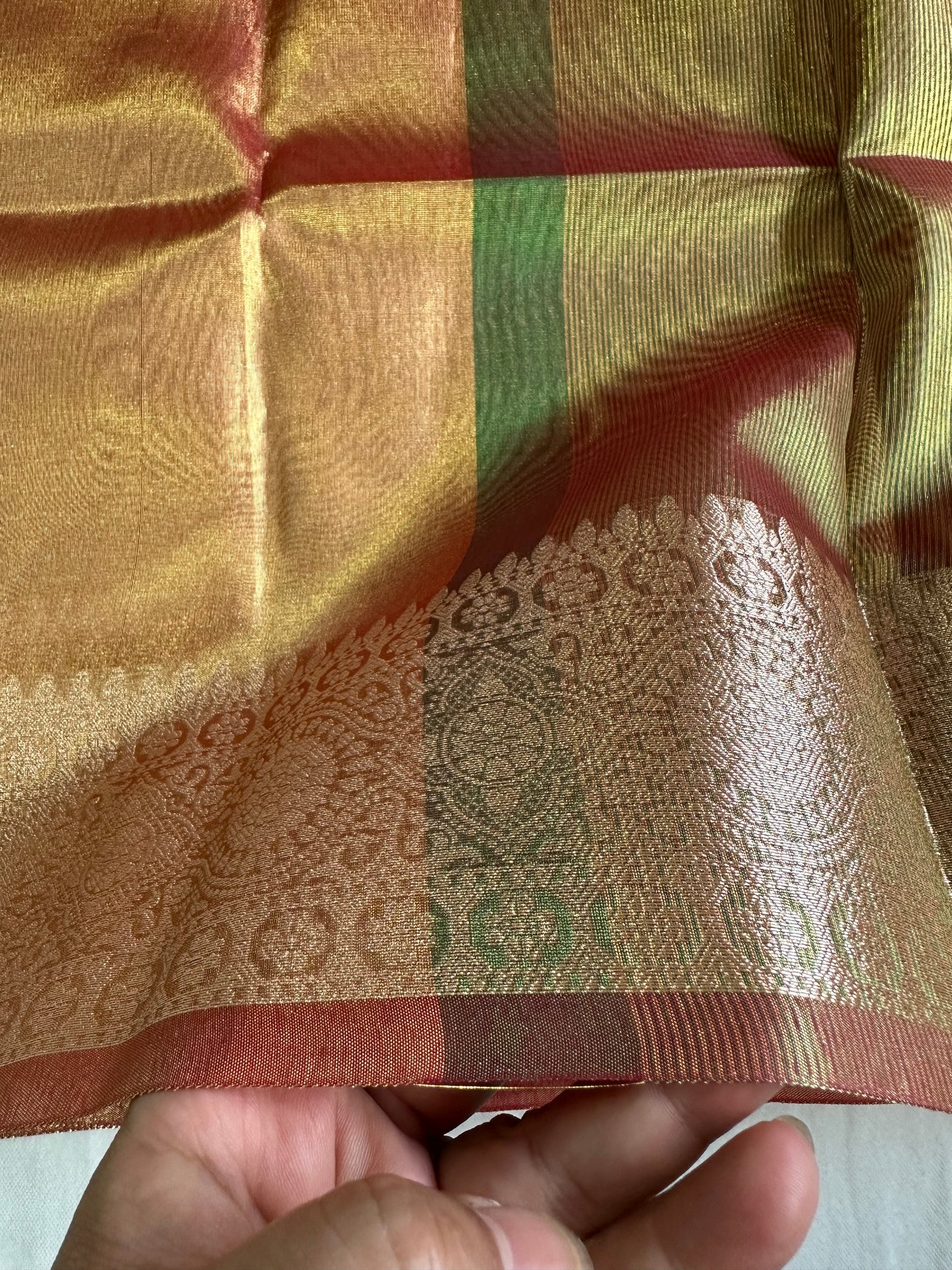Orange Gold Tissue Border Saree