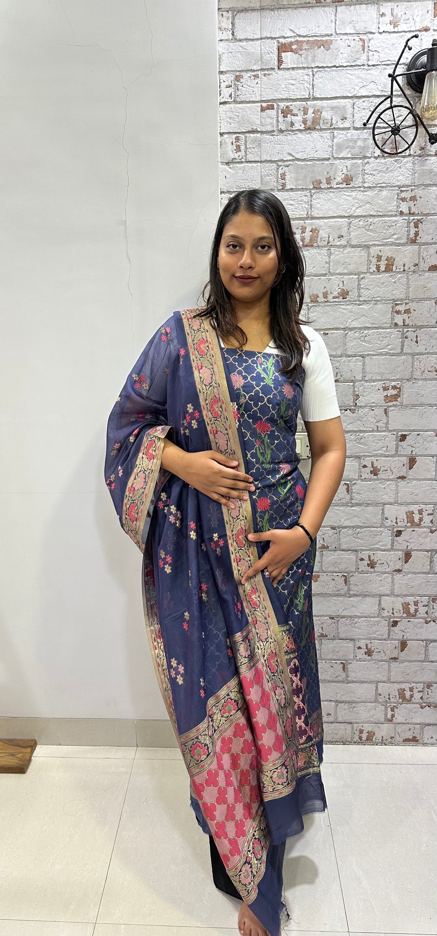 Blue Banarasi Cotton Suit Set