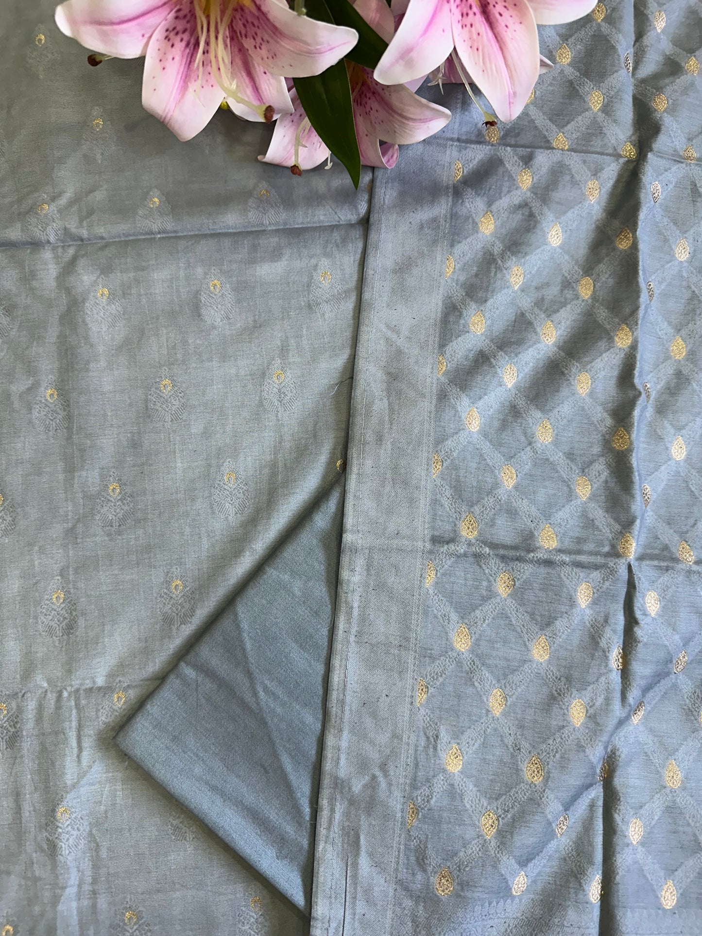 Grey Banarasi Cotton Suit Set