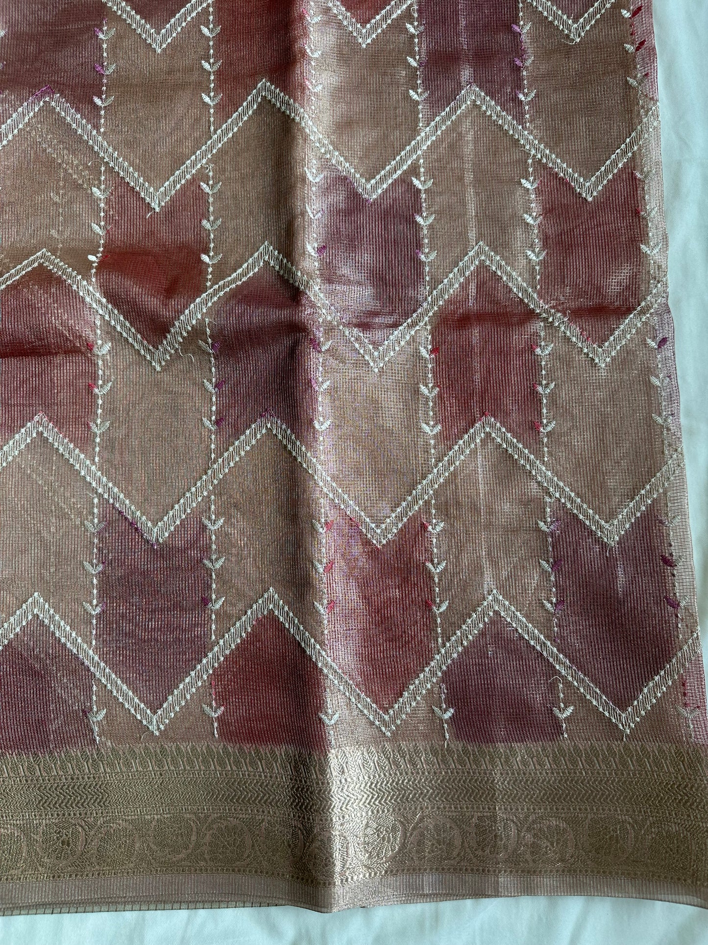 Champagne Net Tissue Silk Saree