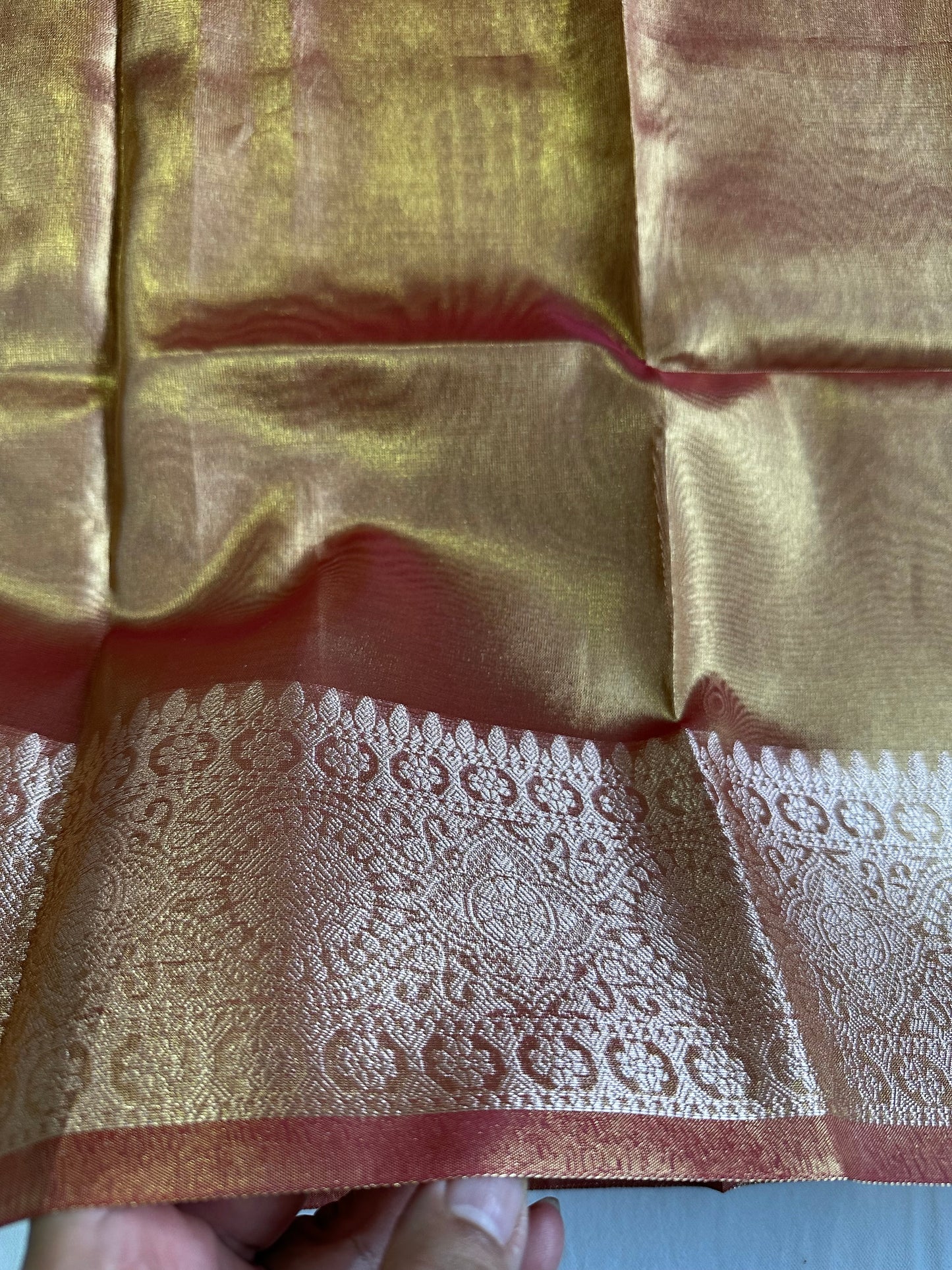 Orange Gold Tissue Border Saree