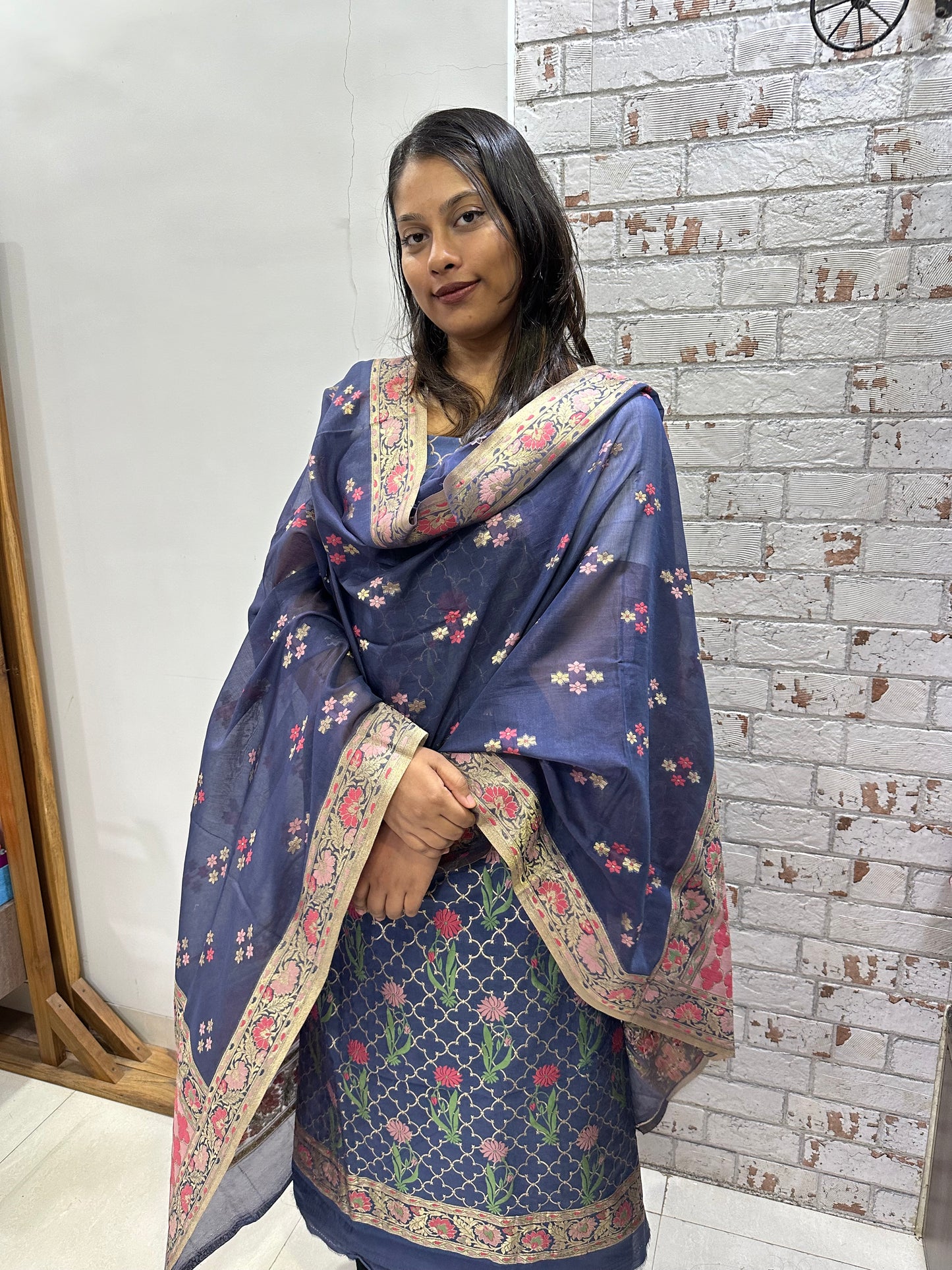 Blue Banarasi Cotton Suit Set