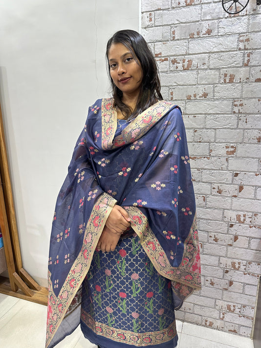 Blue Banarasi Cotton Suit Set