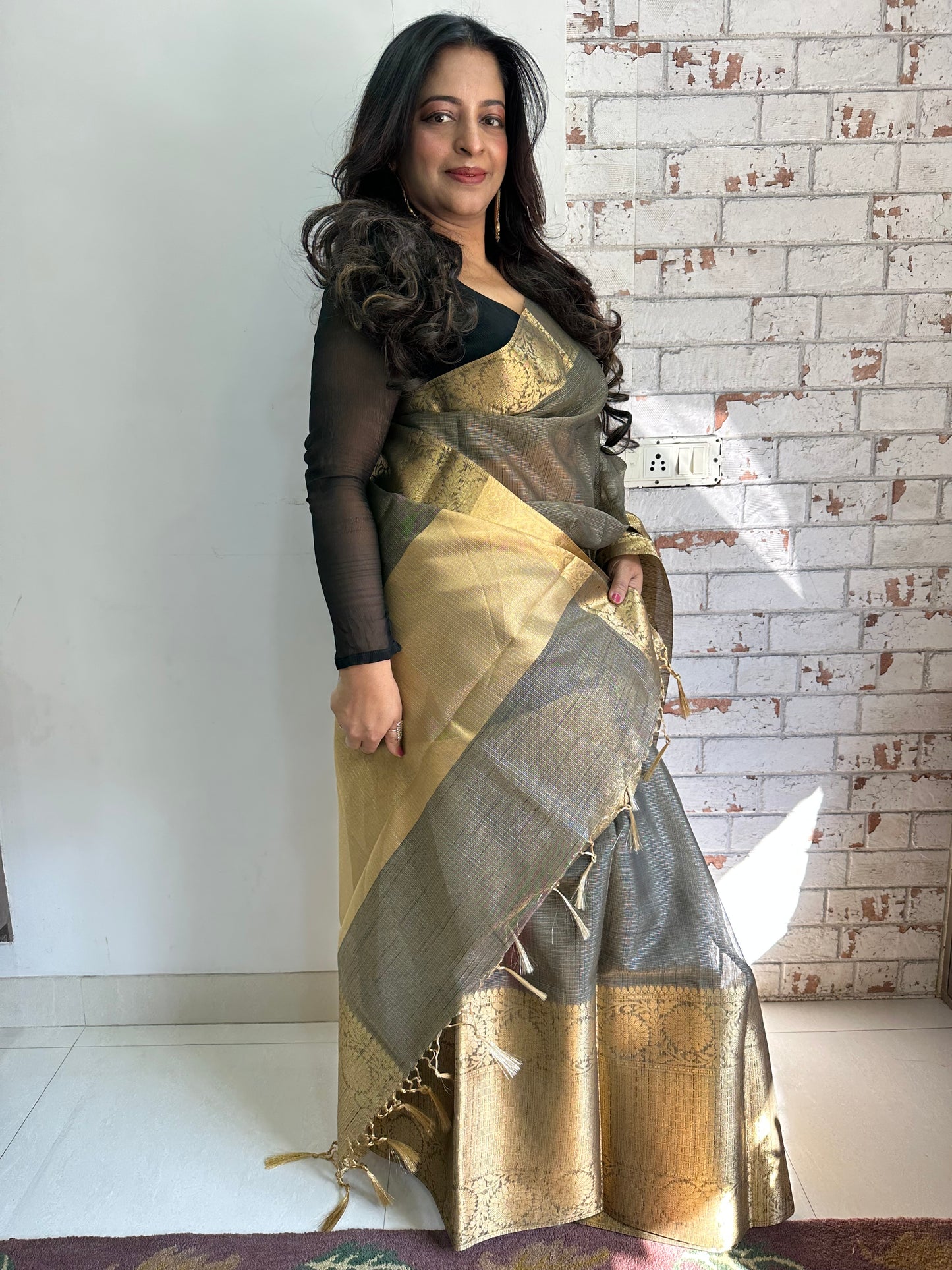 Black and Gold Tissue Silk Saree