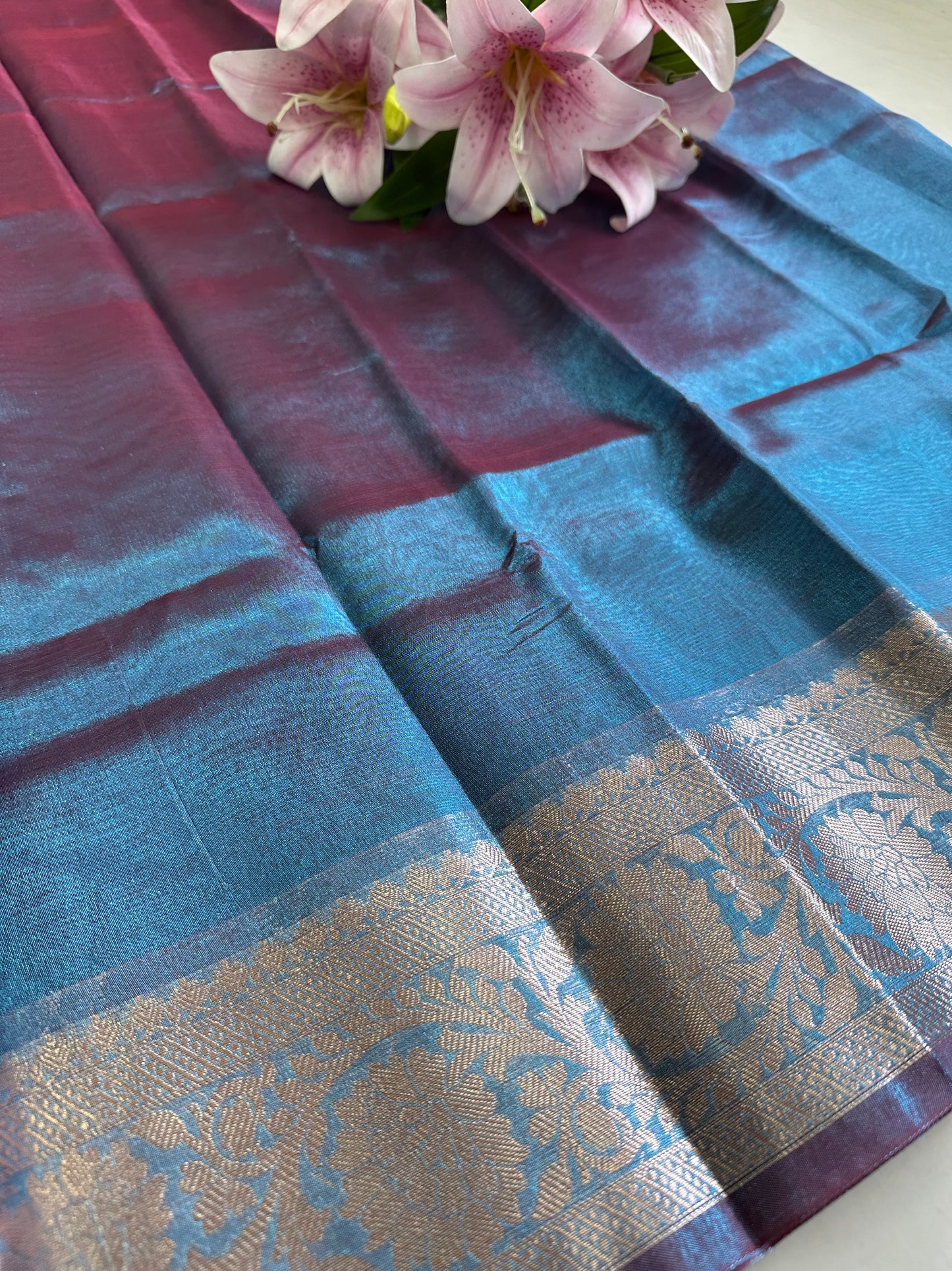 Blue Metallic Tissue Border Saree