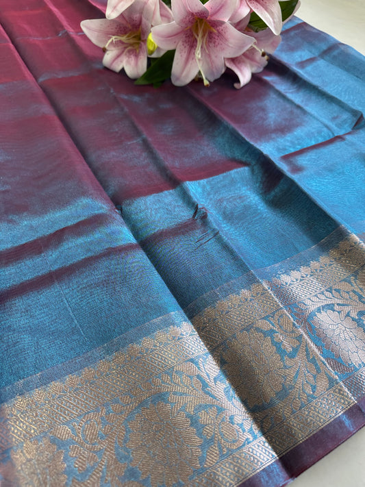 Blue Metallic Tissue Border Saree