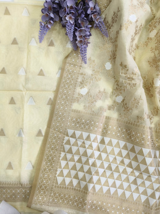 Pastel Yellow Banarasi Cotton Suit Set