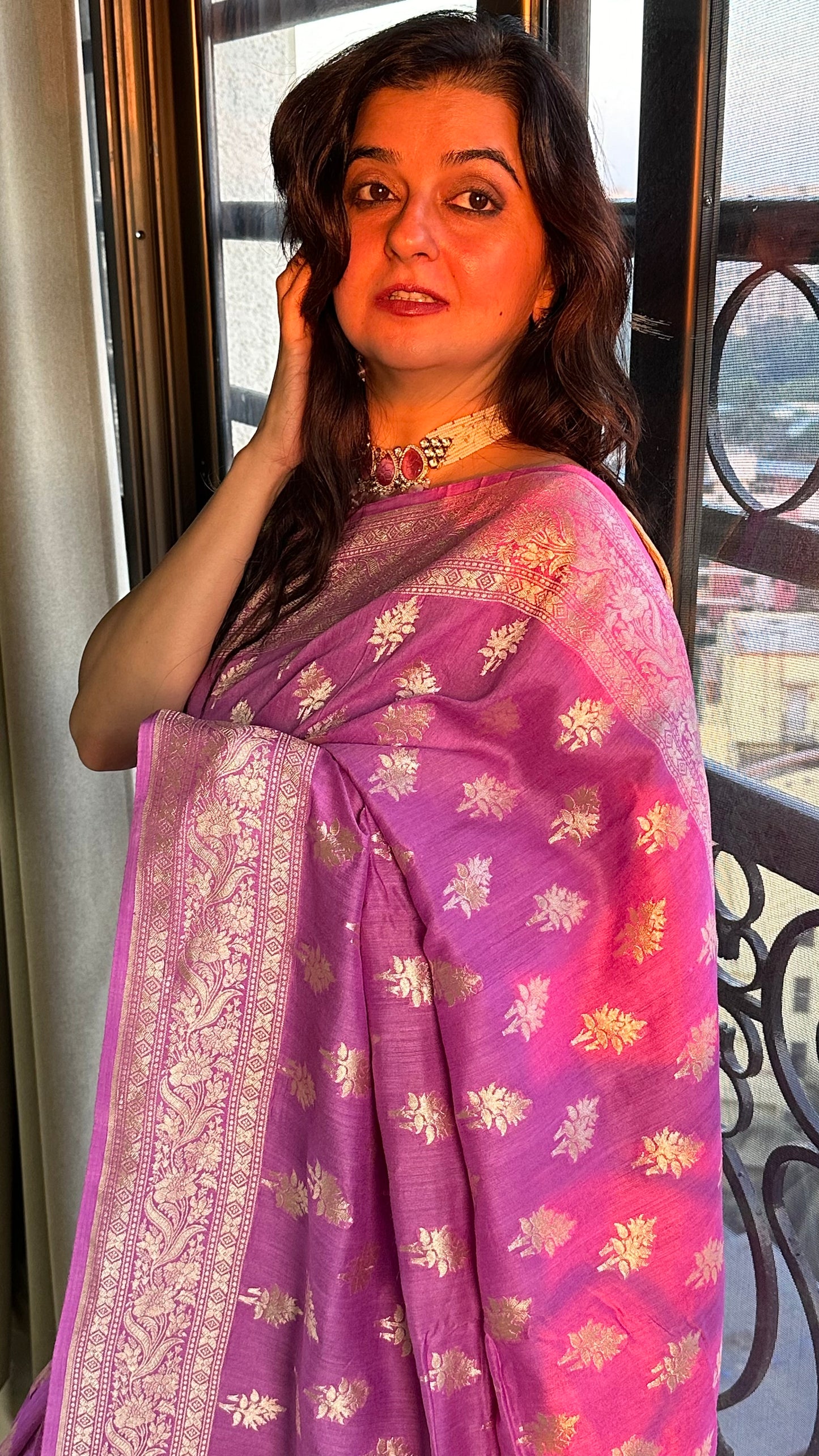 Purple Pure Moonga Silk Saree