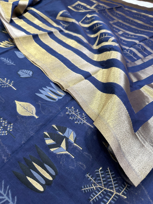 Dark Blue Banarasi Cotton Suit Set