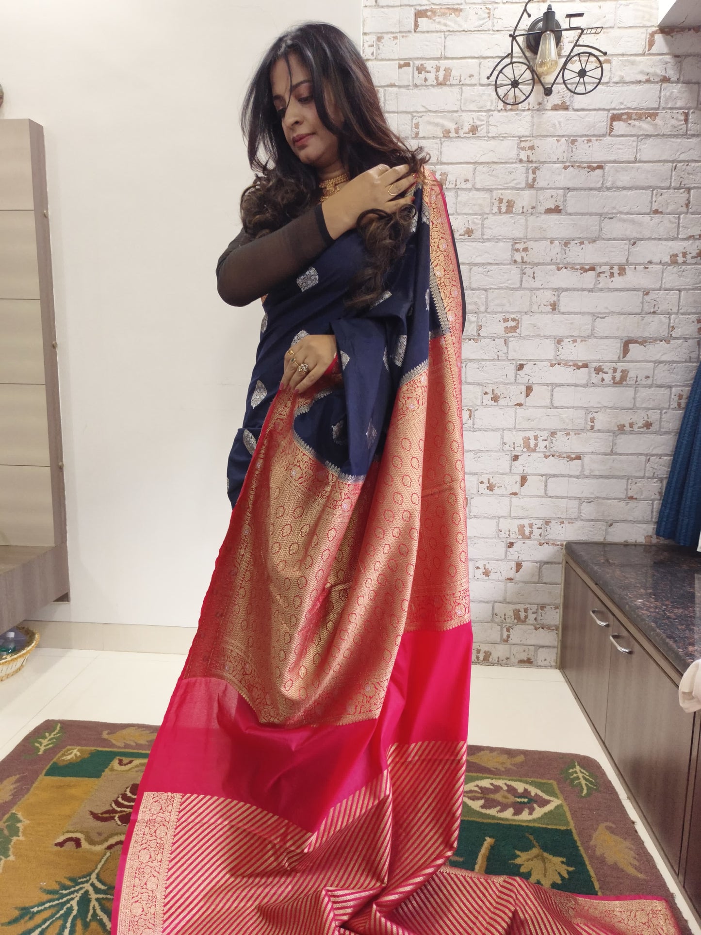 Blue n Red Naina Silk Saree