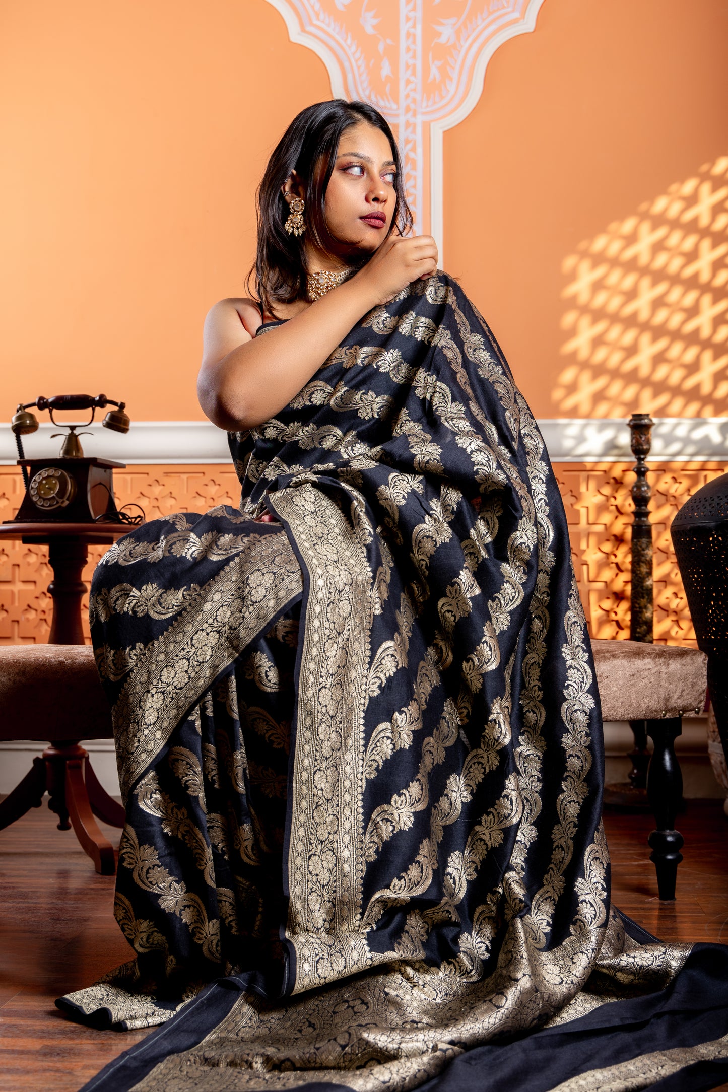 Black Pure Moonga Silk Saree