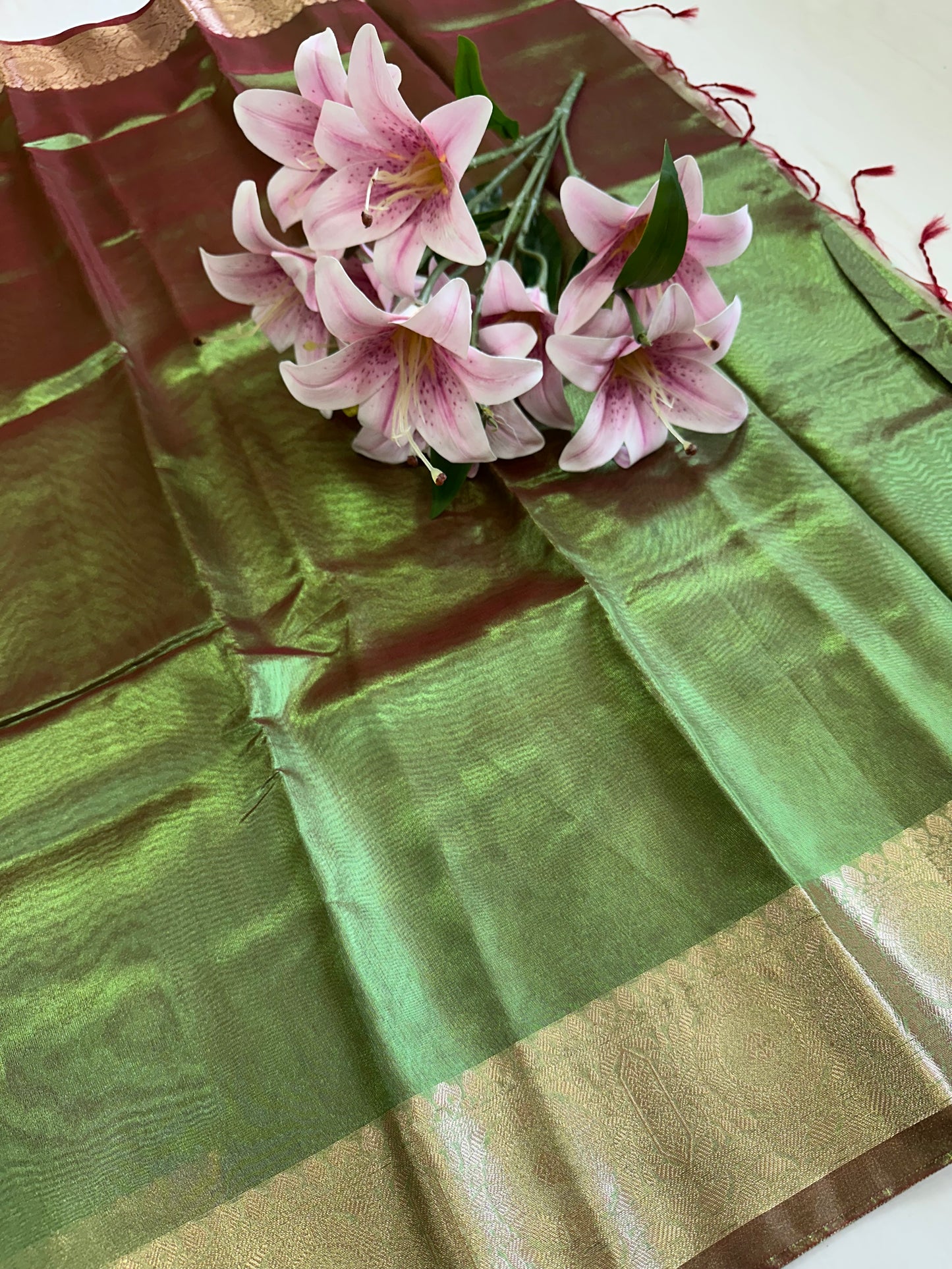 Green Tissue Border Saree