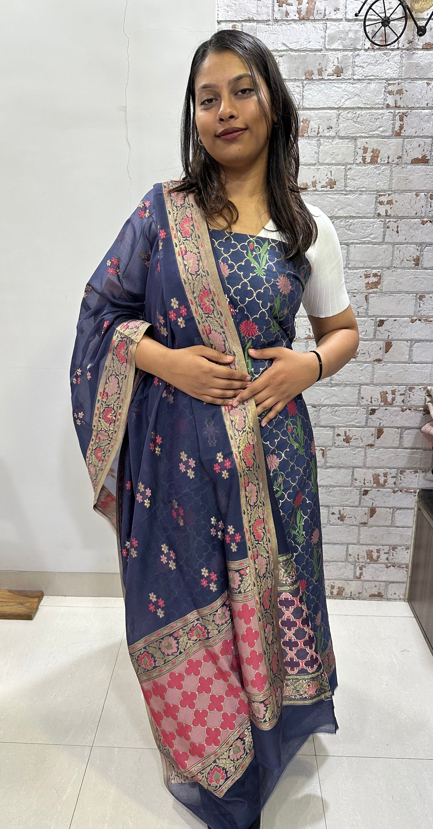 Blue Banarasi Cotton Suit Set