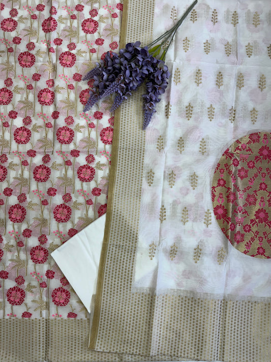 White suit with pink print