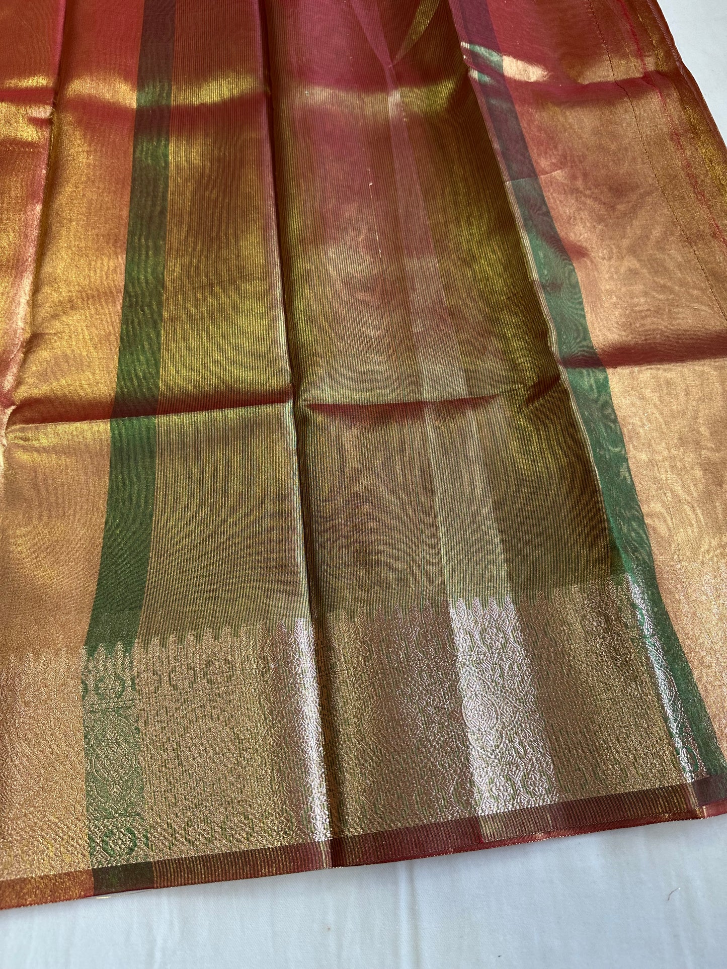 Orange Gold Tissue Border Saree