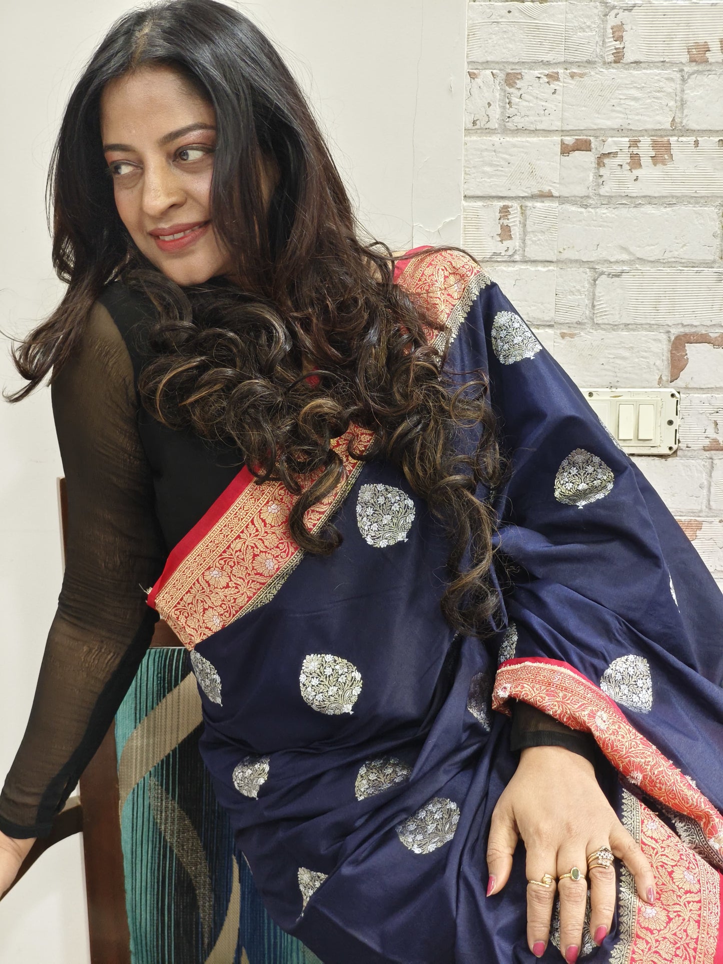 Blue n Red Naina Silk Saree