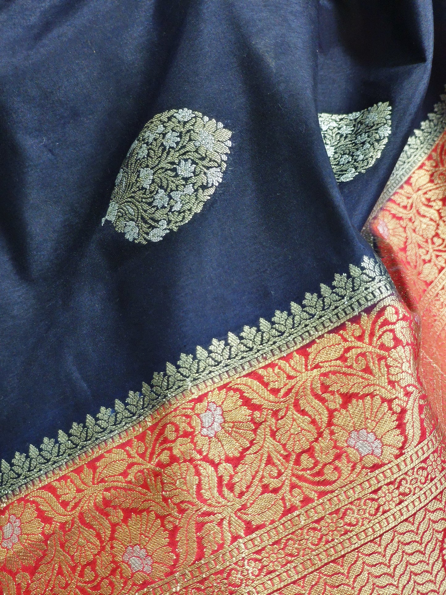 Blue n Red Naina Silk Saree