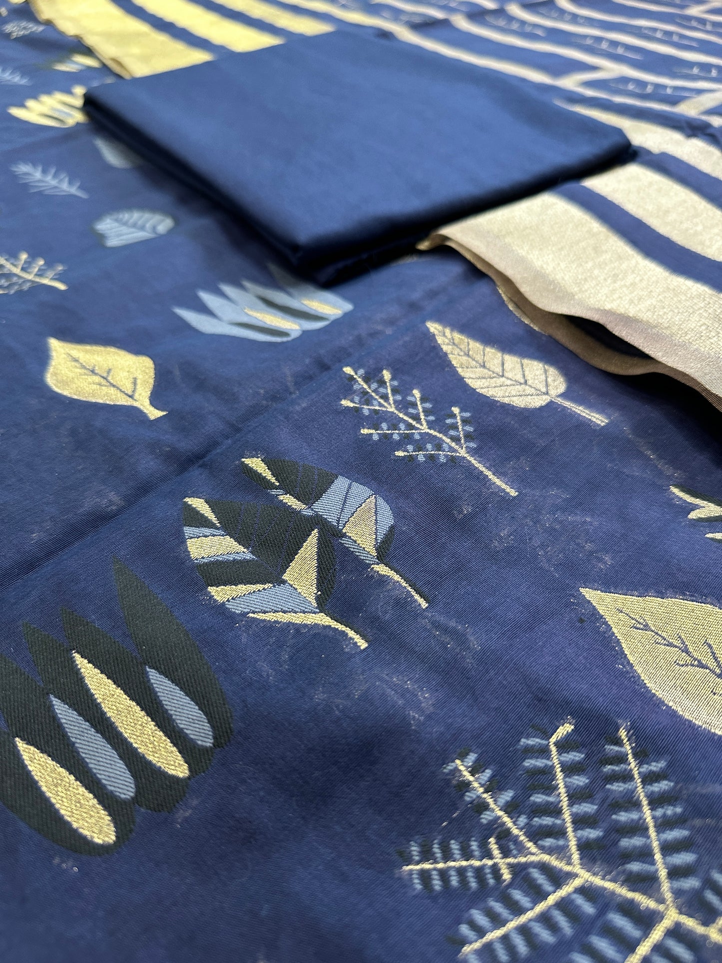 Dark Blue Banarasi Cotton Suit Set