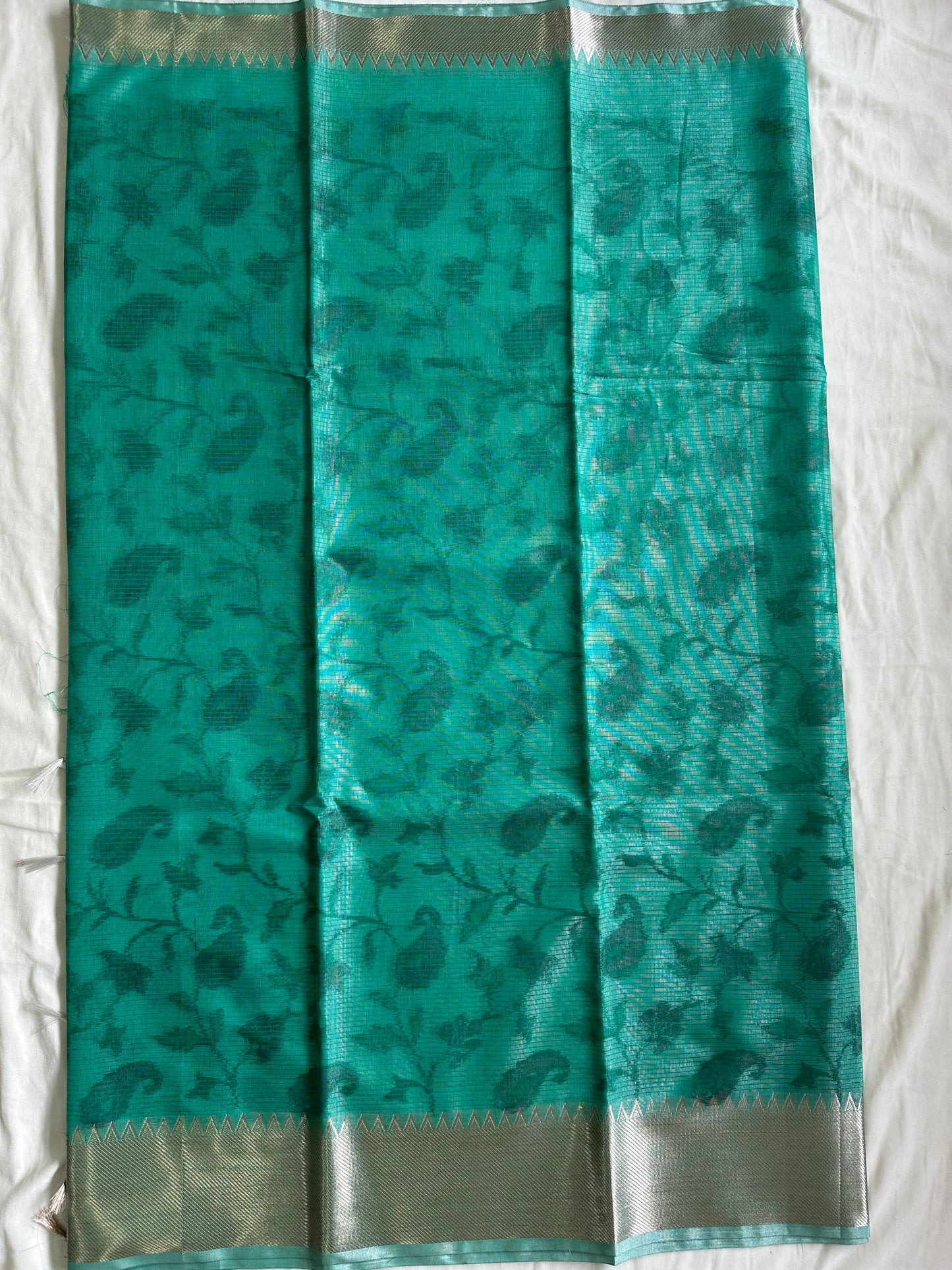 Rama Green Mangalgiri Print Saree
