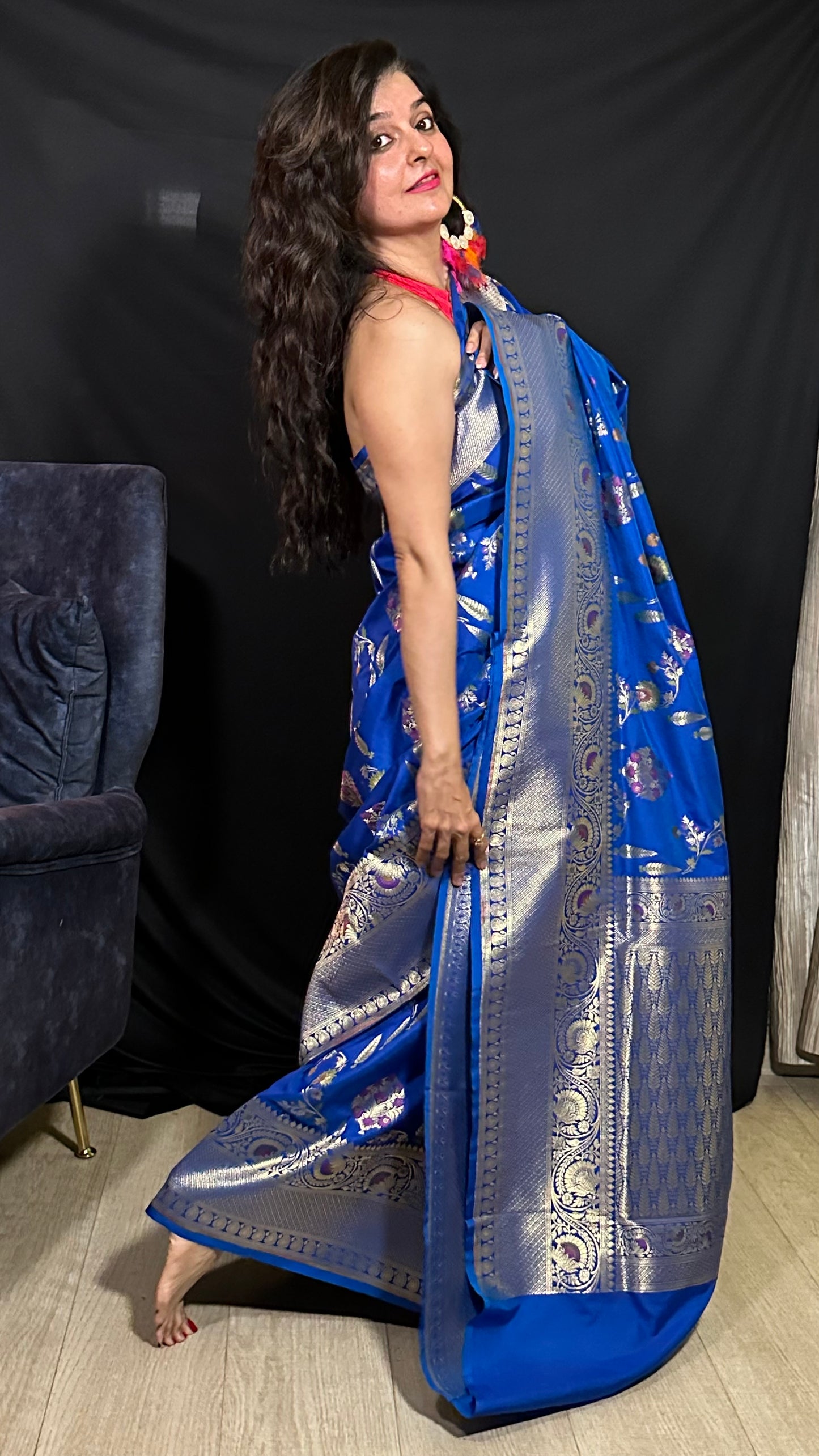 Royal Blue Katan Silk Saree