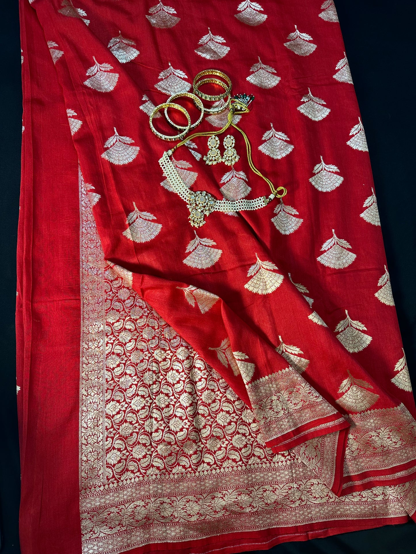 Pure Red Moonga Silk Saree