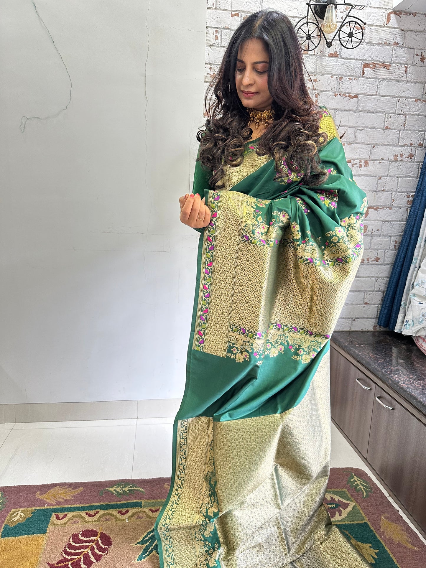 Green Banarasi Katan Silk Saree