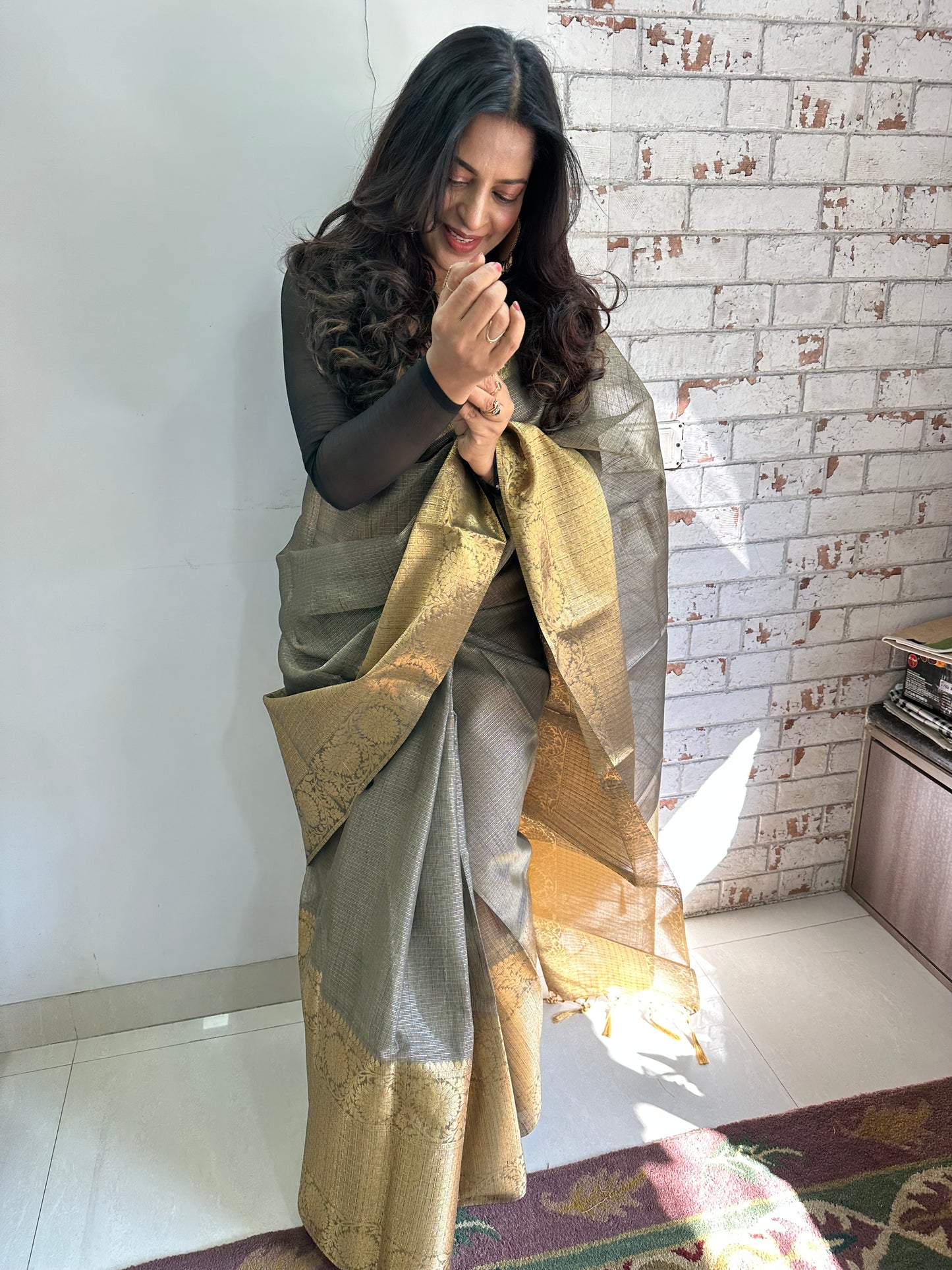 Black and Gold Tissue Silk Saree