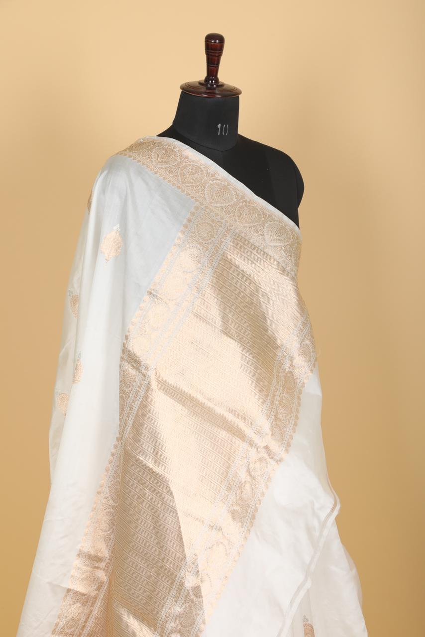 PURE KATAN SILK SAREE- WHITE