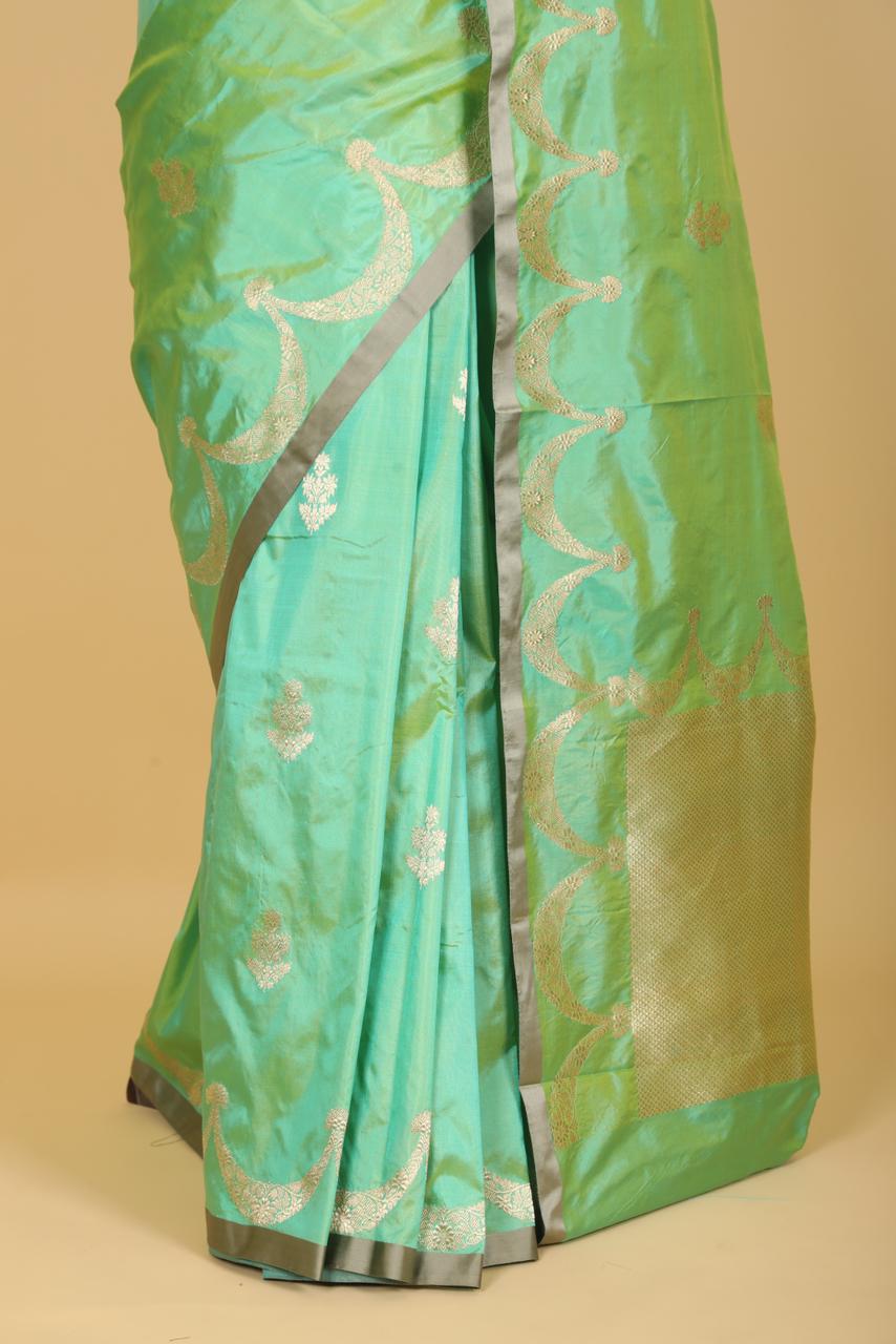 PURE KATAN SILK SAREE- MINT GREEN