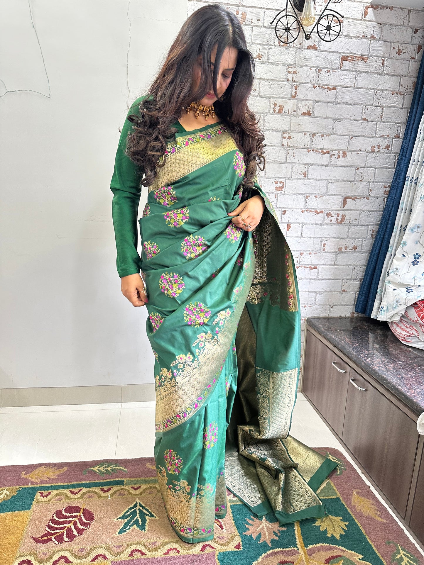 Green Banarasi Katan Silk Saree