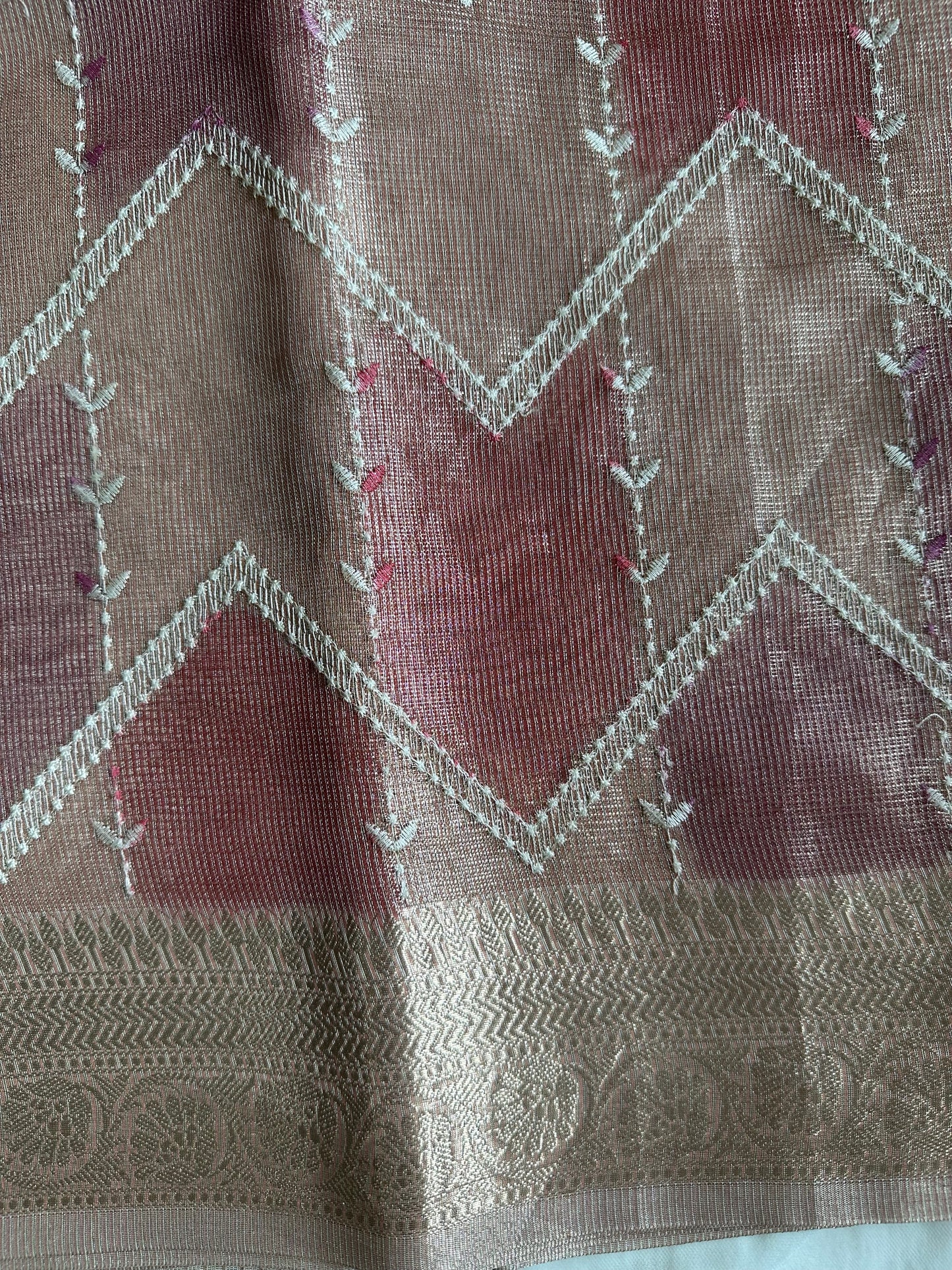 Champagne Net Tissue Silk Saree