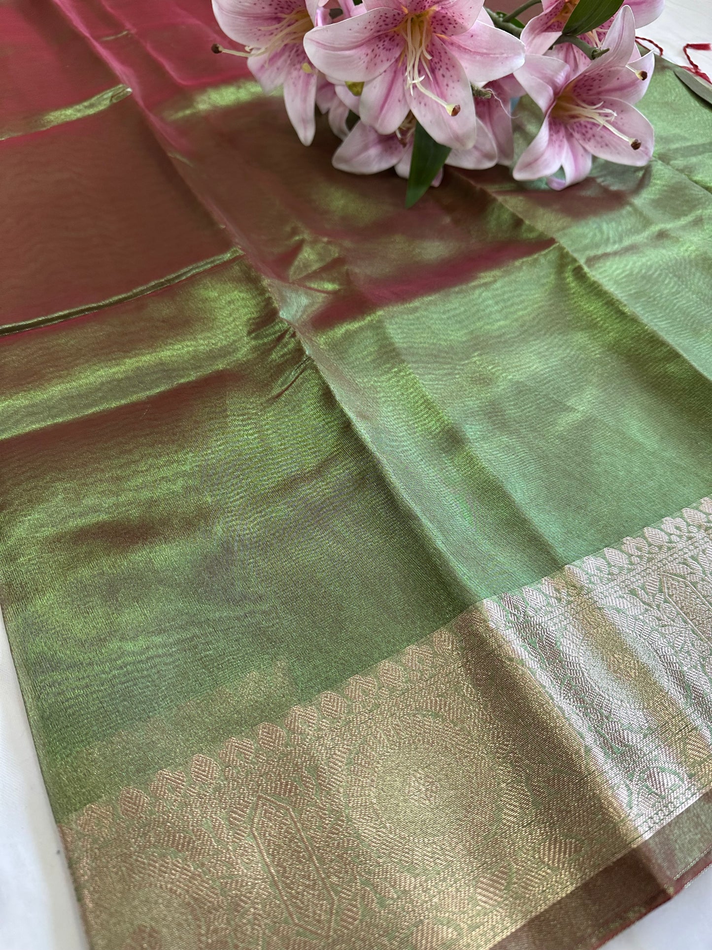 Green Tissue Border Saree