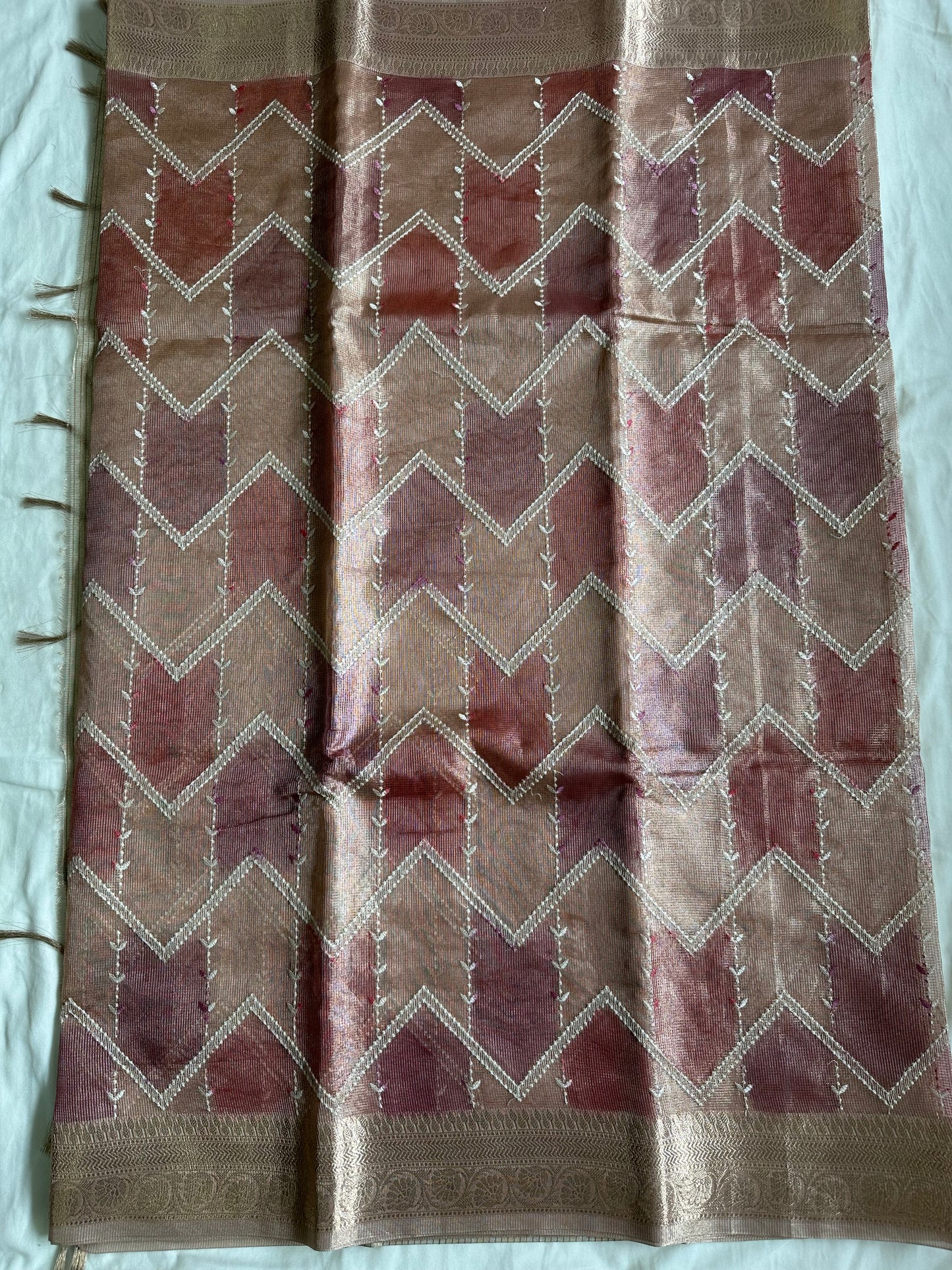 Champagne Net Tissue Silk Saree