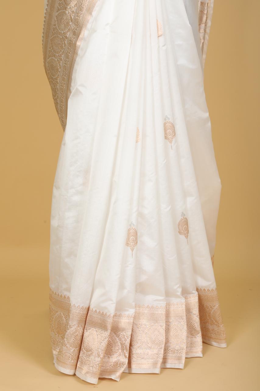 PURE KATAN SILK SAREE- WHITE