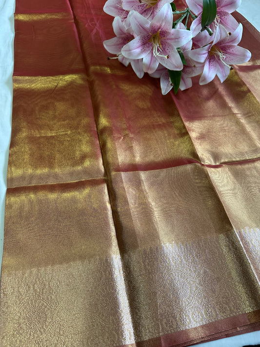 Orange Gold Tissue Border Saree