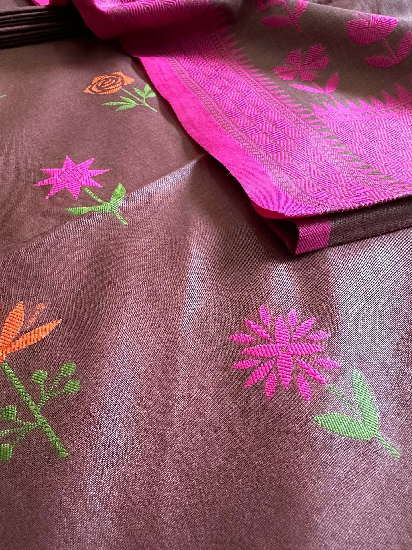 Brown Blossom Banarasi Cotton Suit Set