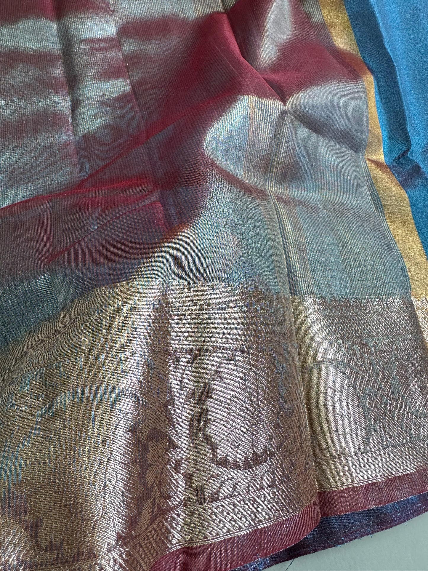 Blue Metallic Tissue Border Saree