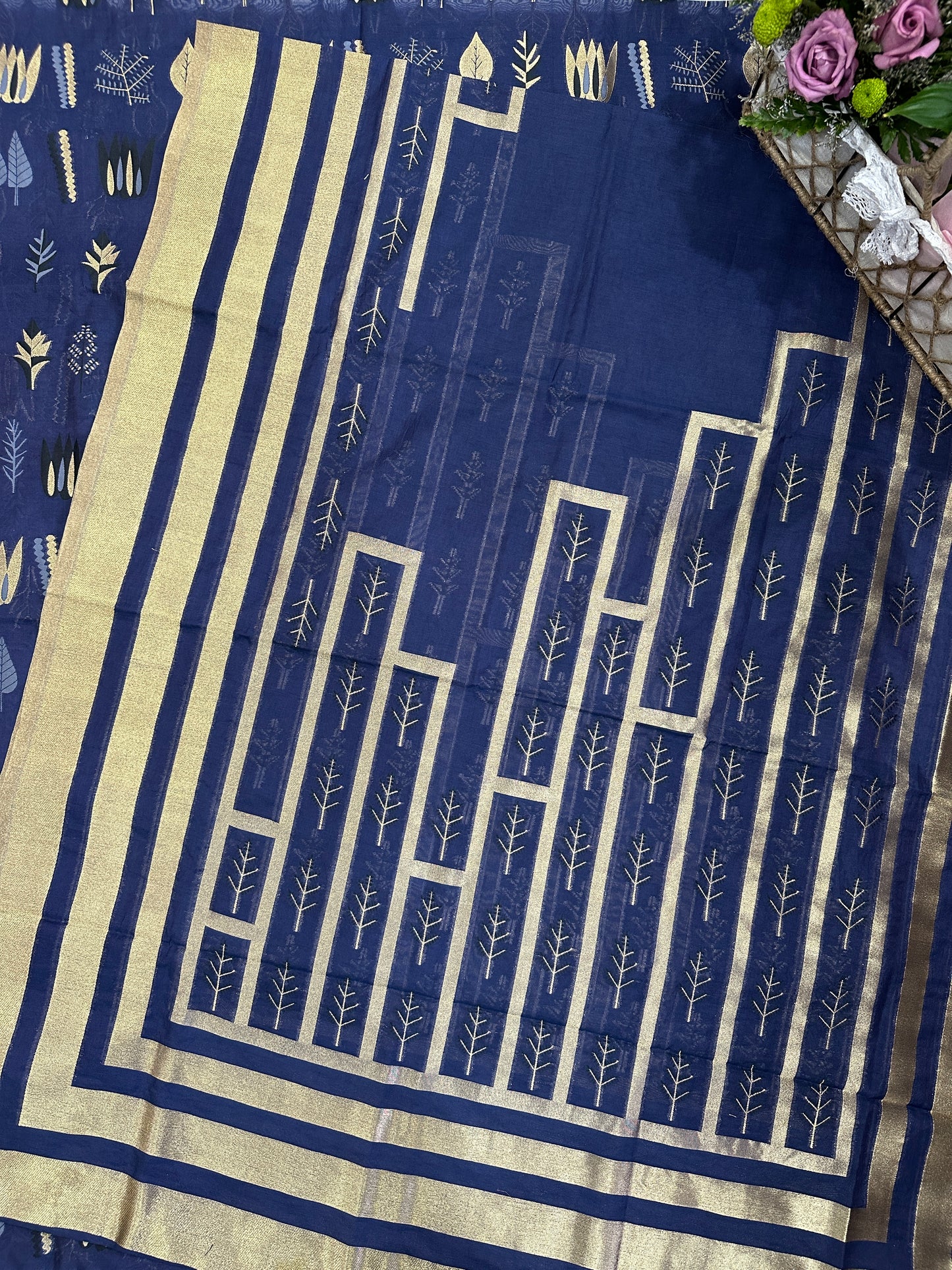 Dark Blue Banarasi Cotton Suit Set