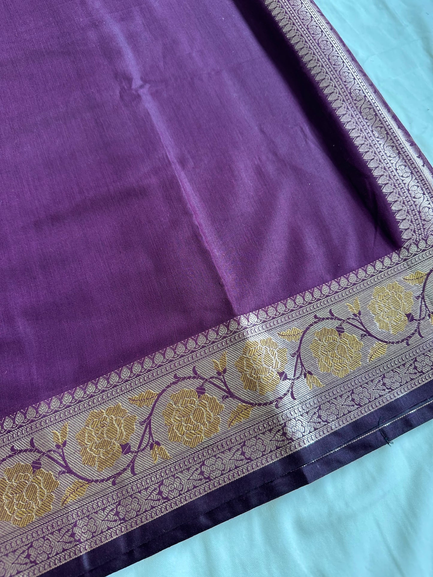 Deep Purple with Gold Cotton Saree