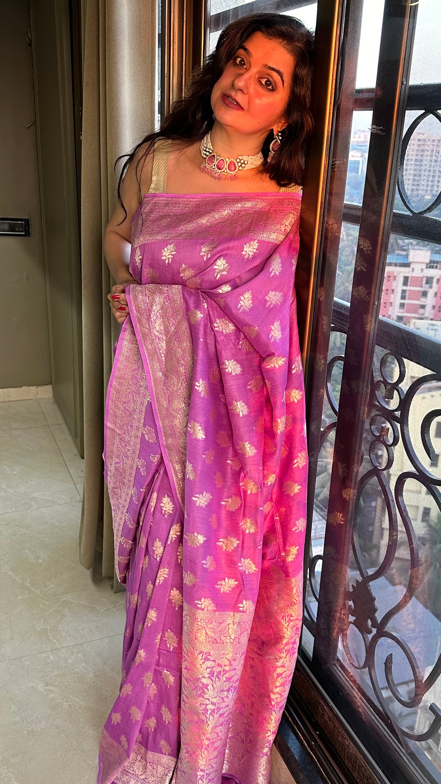 Purple Pure Moonga Silk Saree