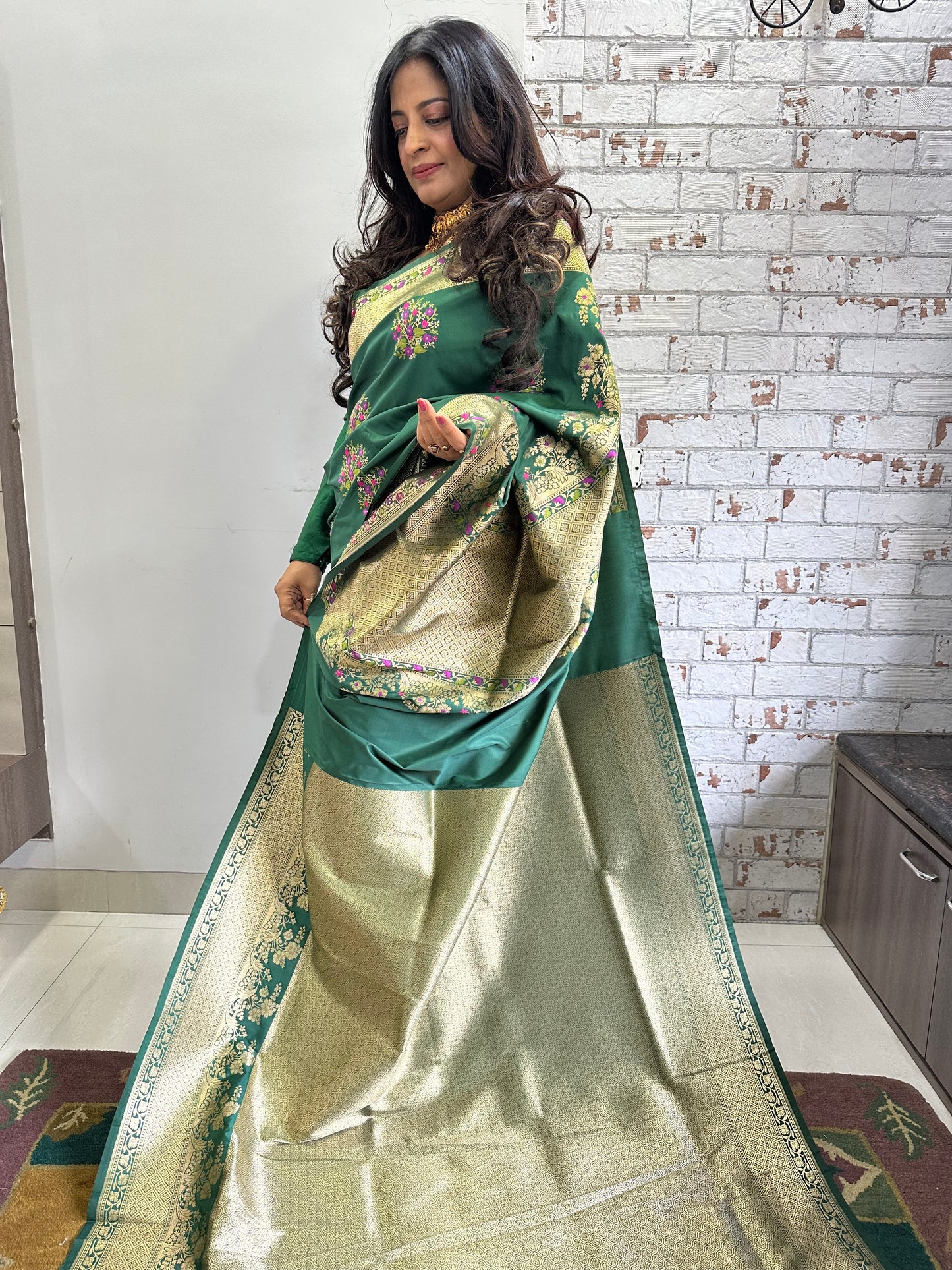 Green Banarasi Katan Silk Saree