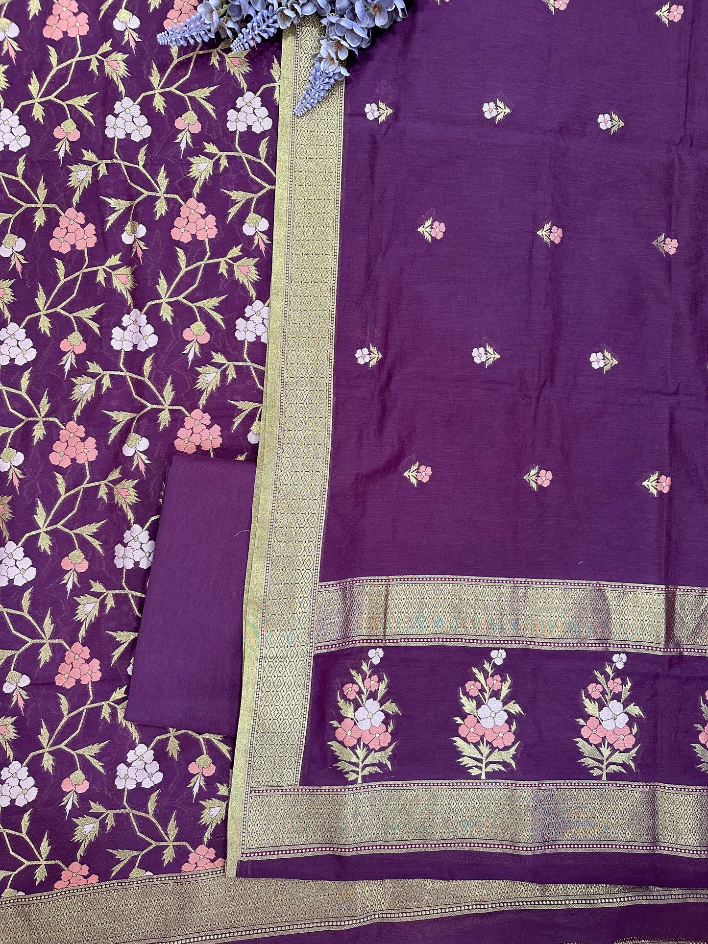 Purple Banarasi Cotton Suit Set