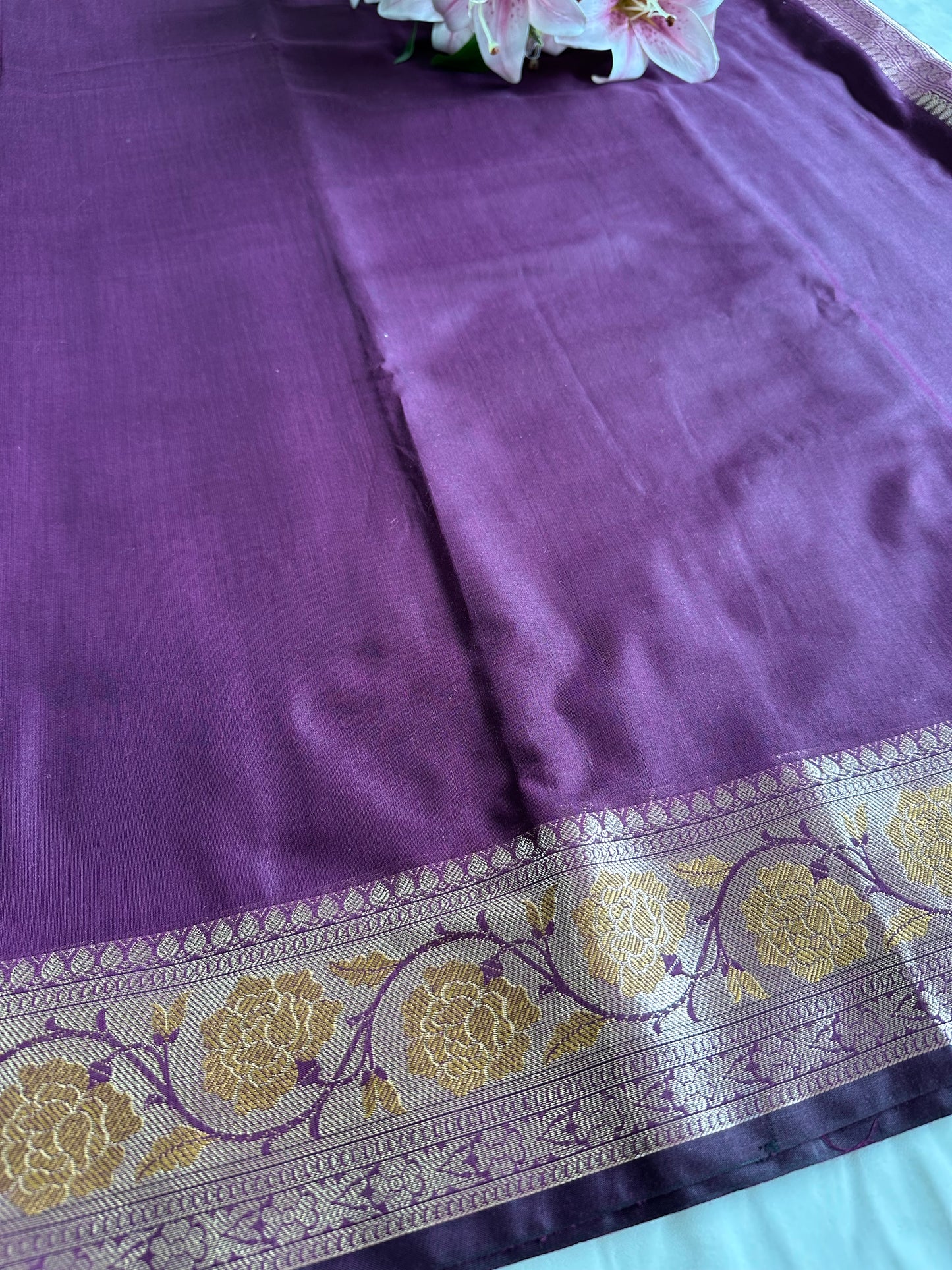 Deep Purple with Gold Cotton Saree