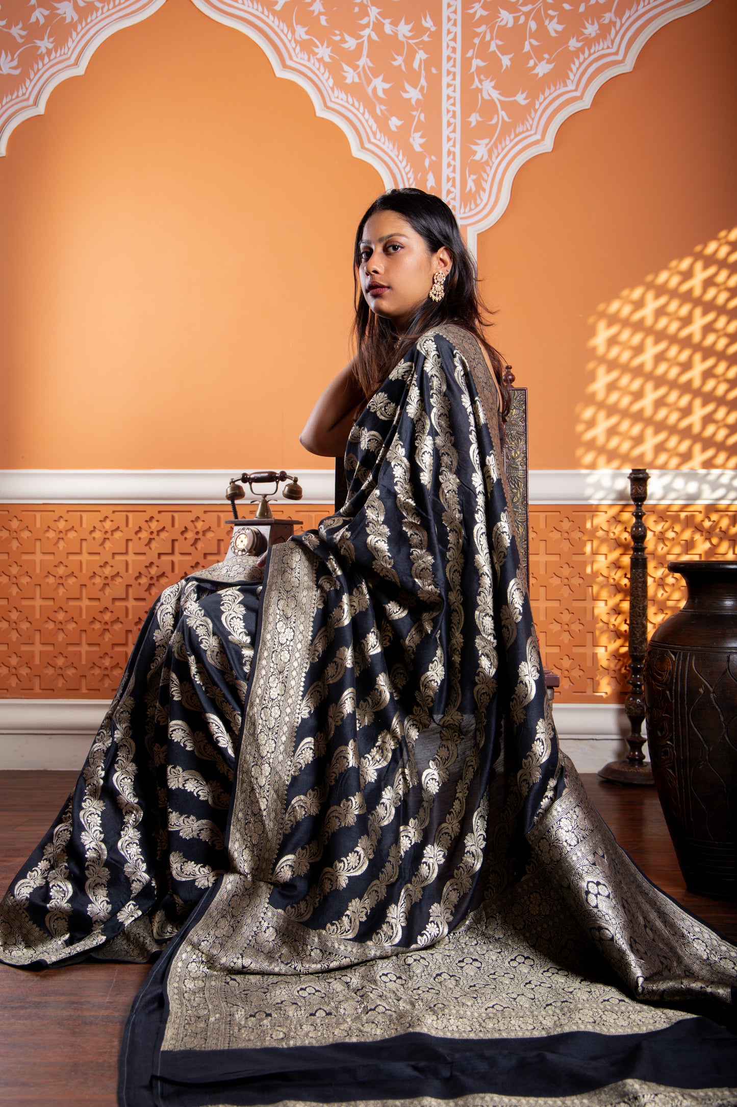 Black Pure Moonga Silk Saree