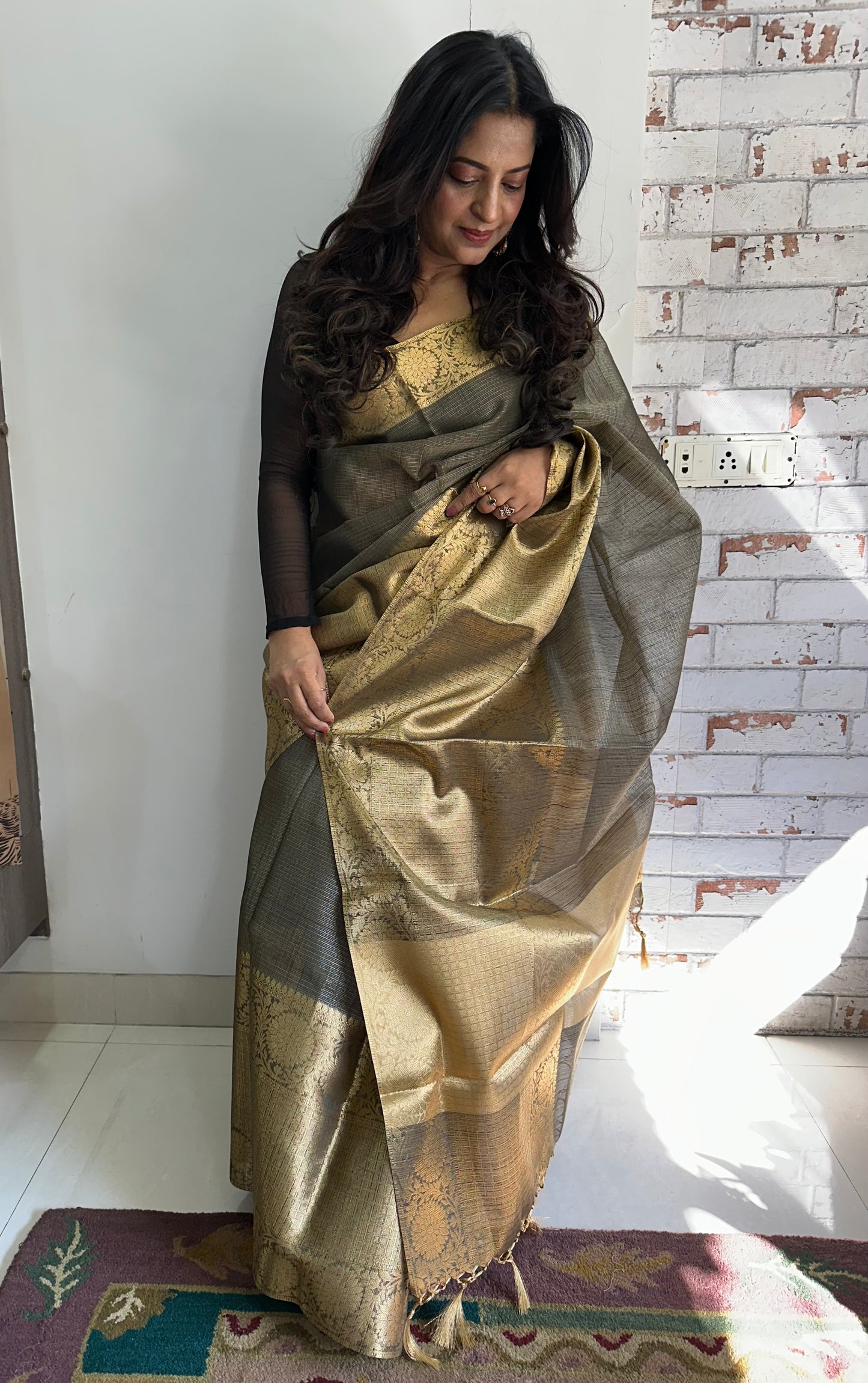 Black and Gold Tissue Silk Saree