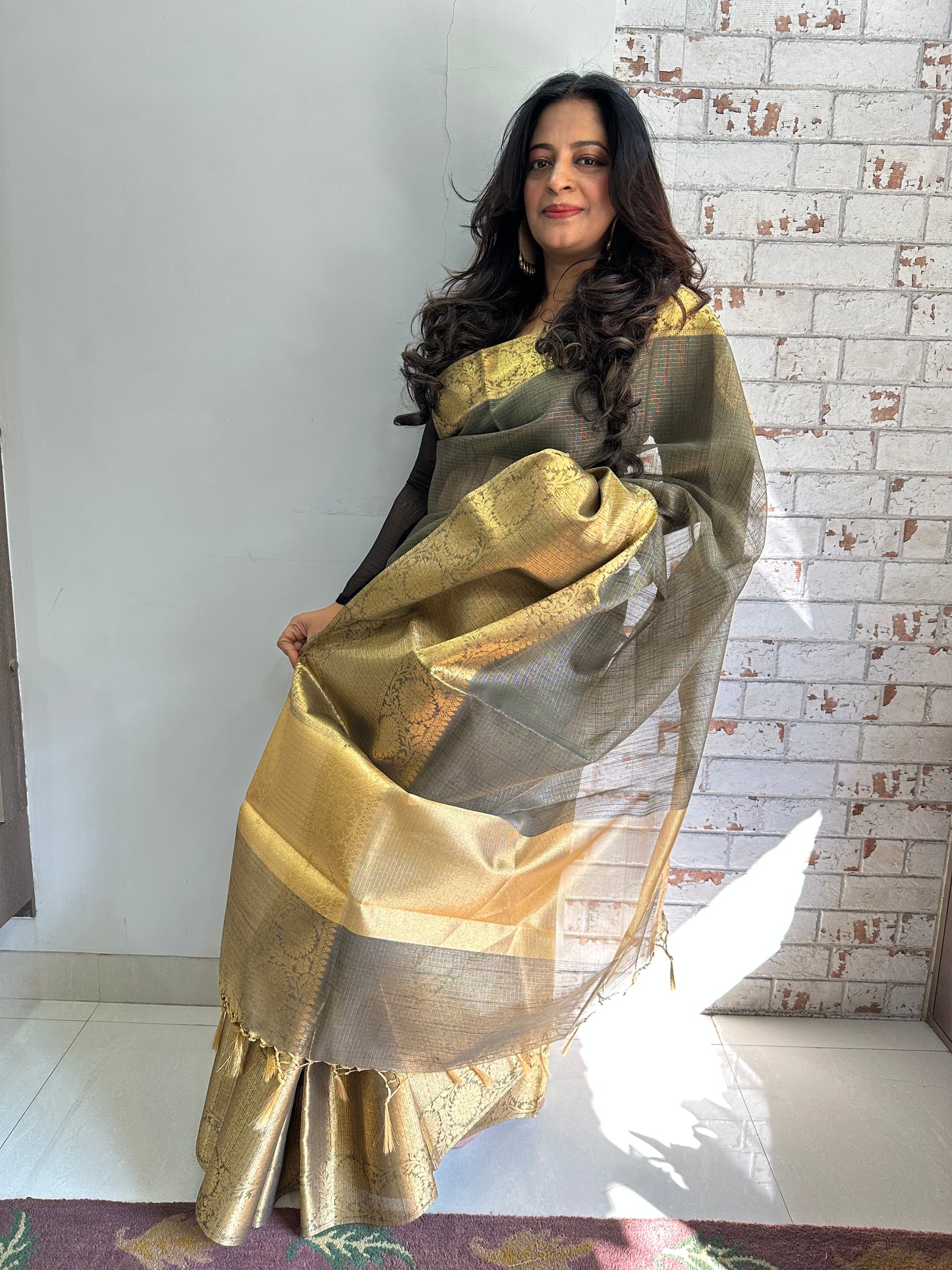 Black and Gold Tissue Silk Saree