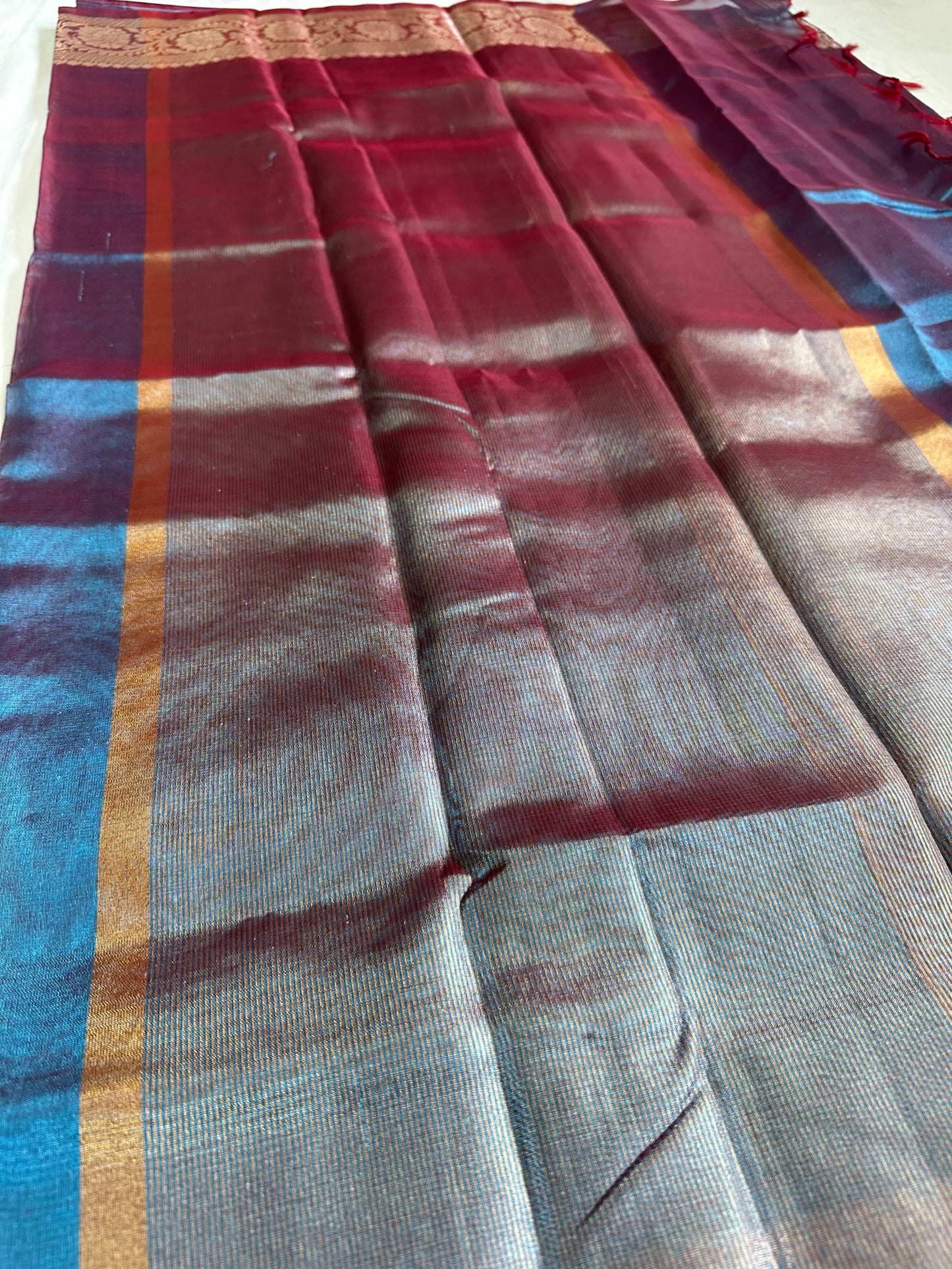 Blue Metallic Tissue Border Saree
