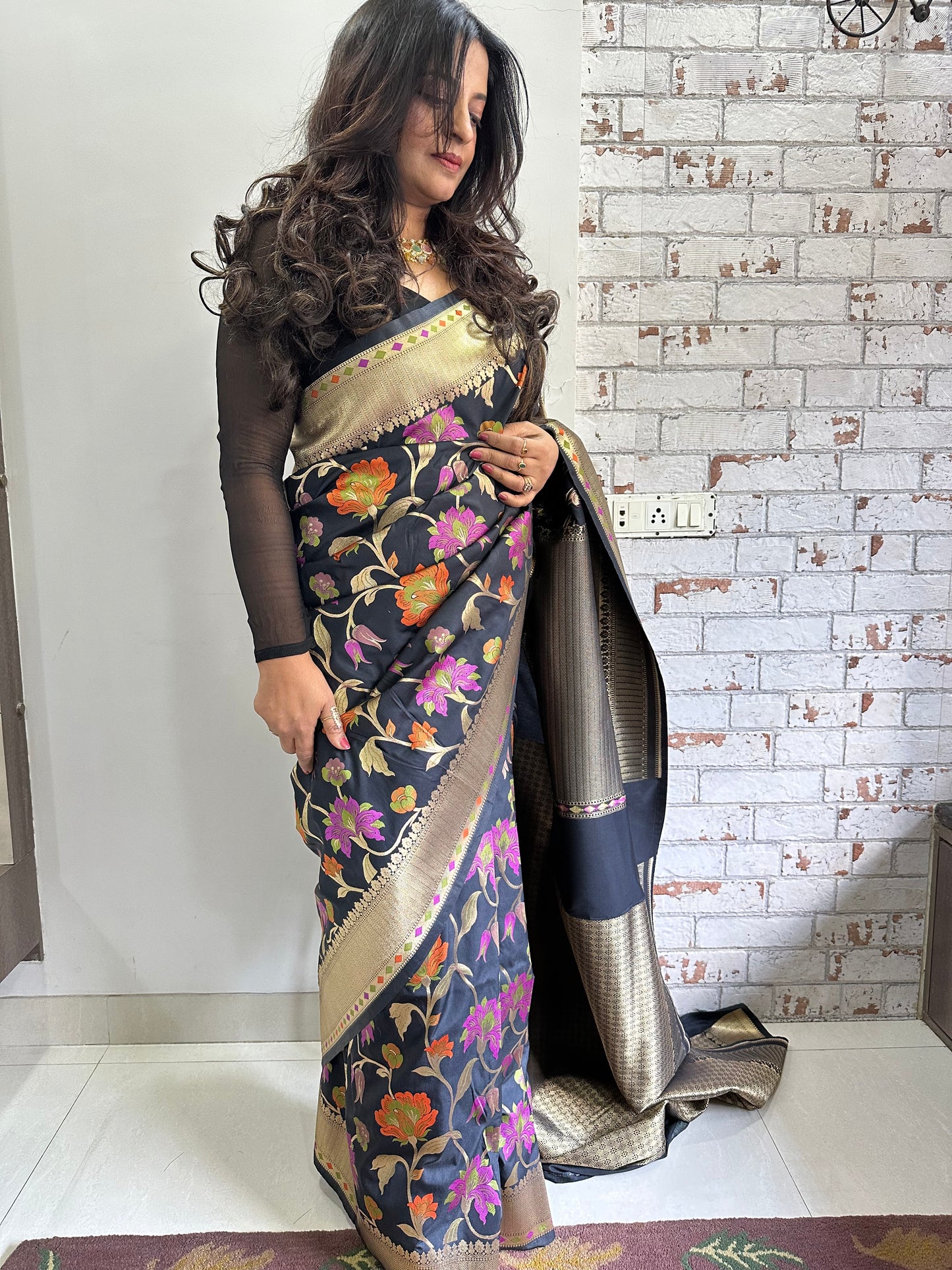 Black Katan Silk Naina Saree