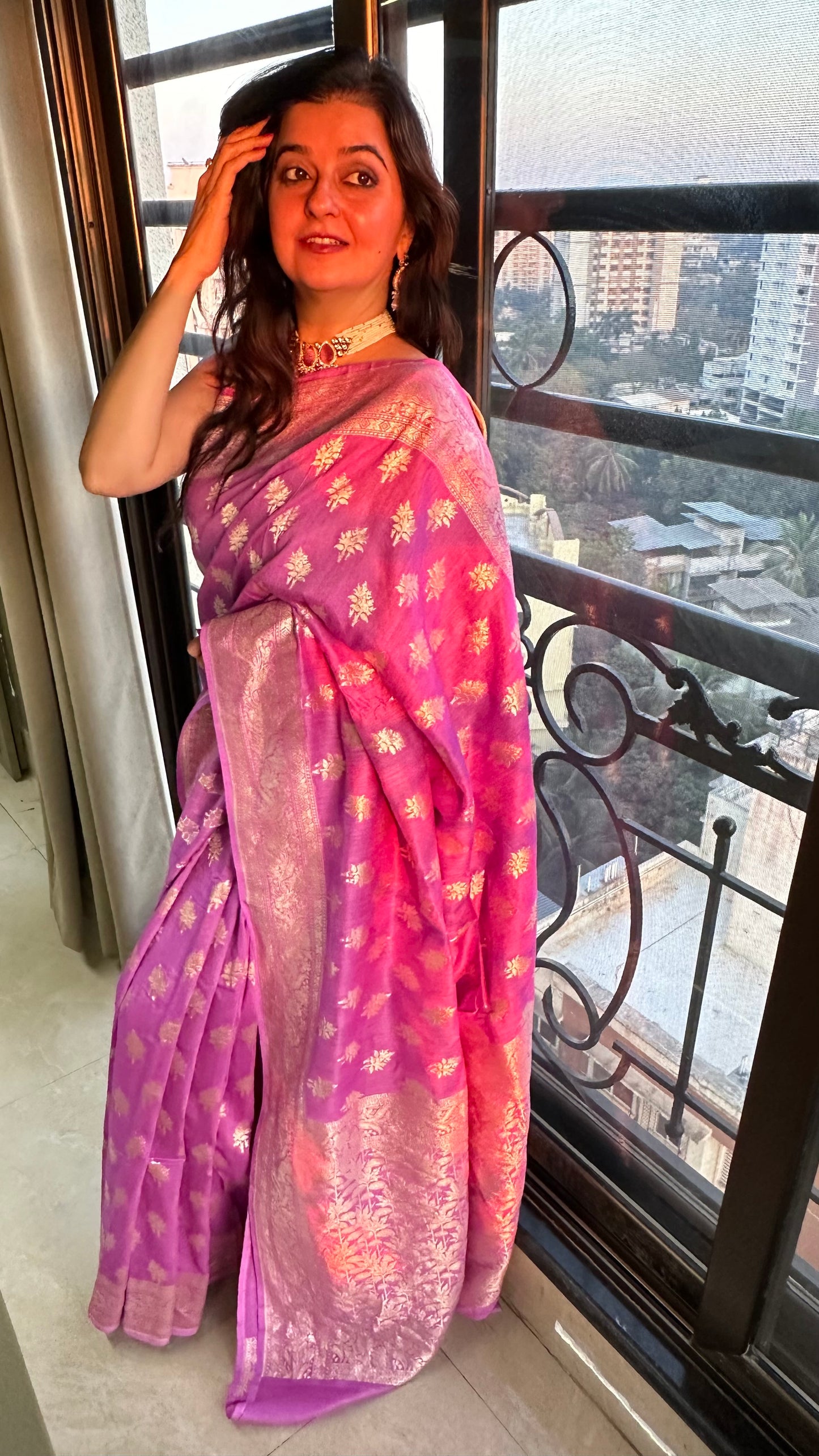 Purple Pure Moonga Silk Saree